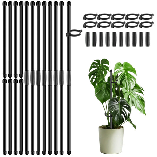30Pcs Plant Support Stakes 17 inch SupKing Garden Orchid Sticks Extended to 3ft 4ft 5ft Plant Poles with Clips for Indoor Outdoor Potted Tomato Rose Amaryllis Vegetables Comes with 20 Ties(Black)