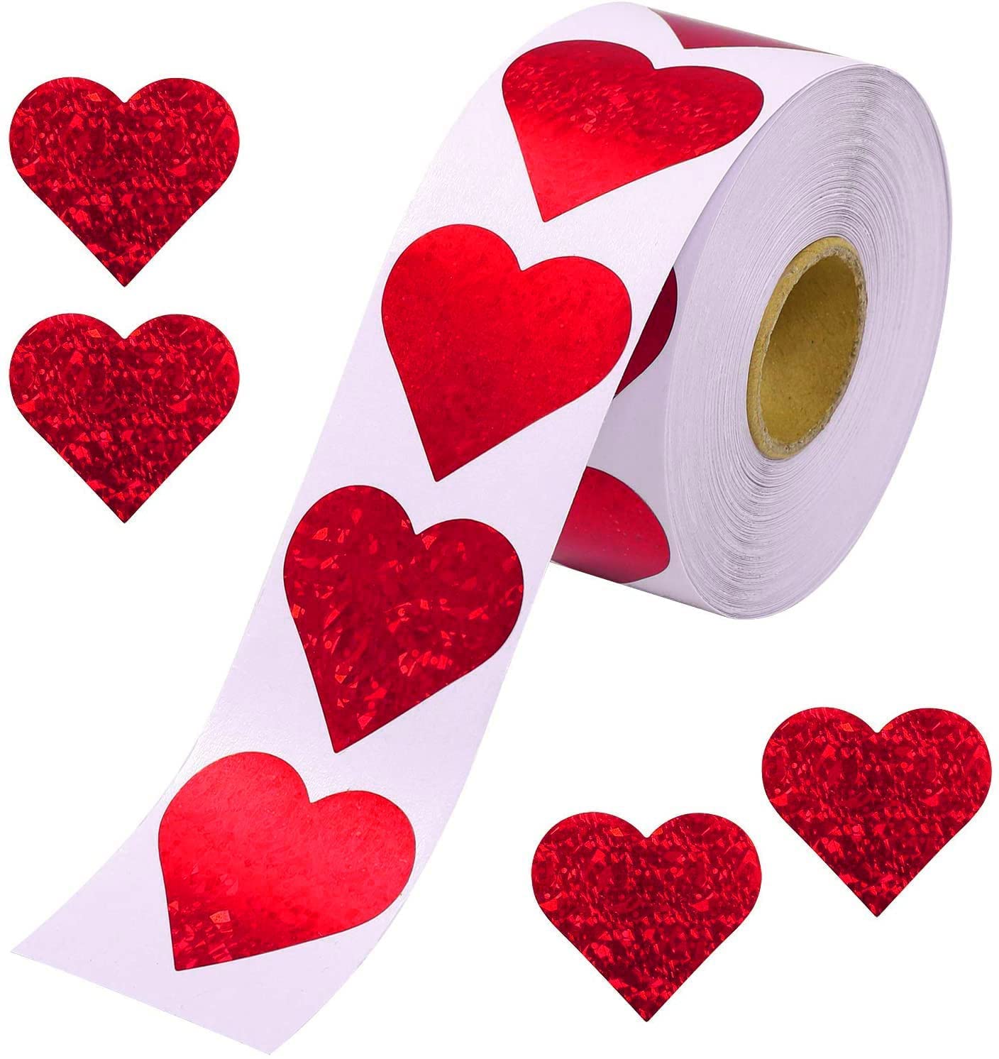 1.5" Glitter Red Heart Stickers and 1.5" Glitter Pink Heart Stickers, 2 Roll 1000 Piece