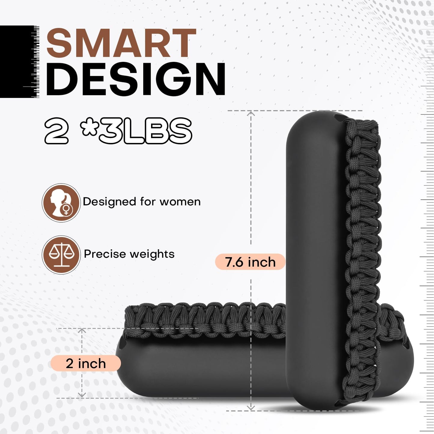 Hikeen Hand Weights Set for Women Men, Soft Dumbbells of 2 (3lb Each), Walking Weight with Hand Strap for Aerobics, Jogging, Running(Black,6lb sets)