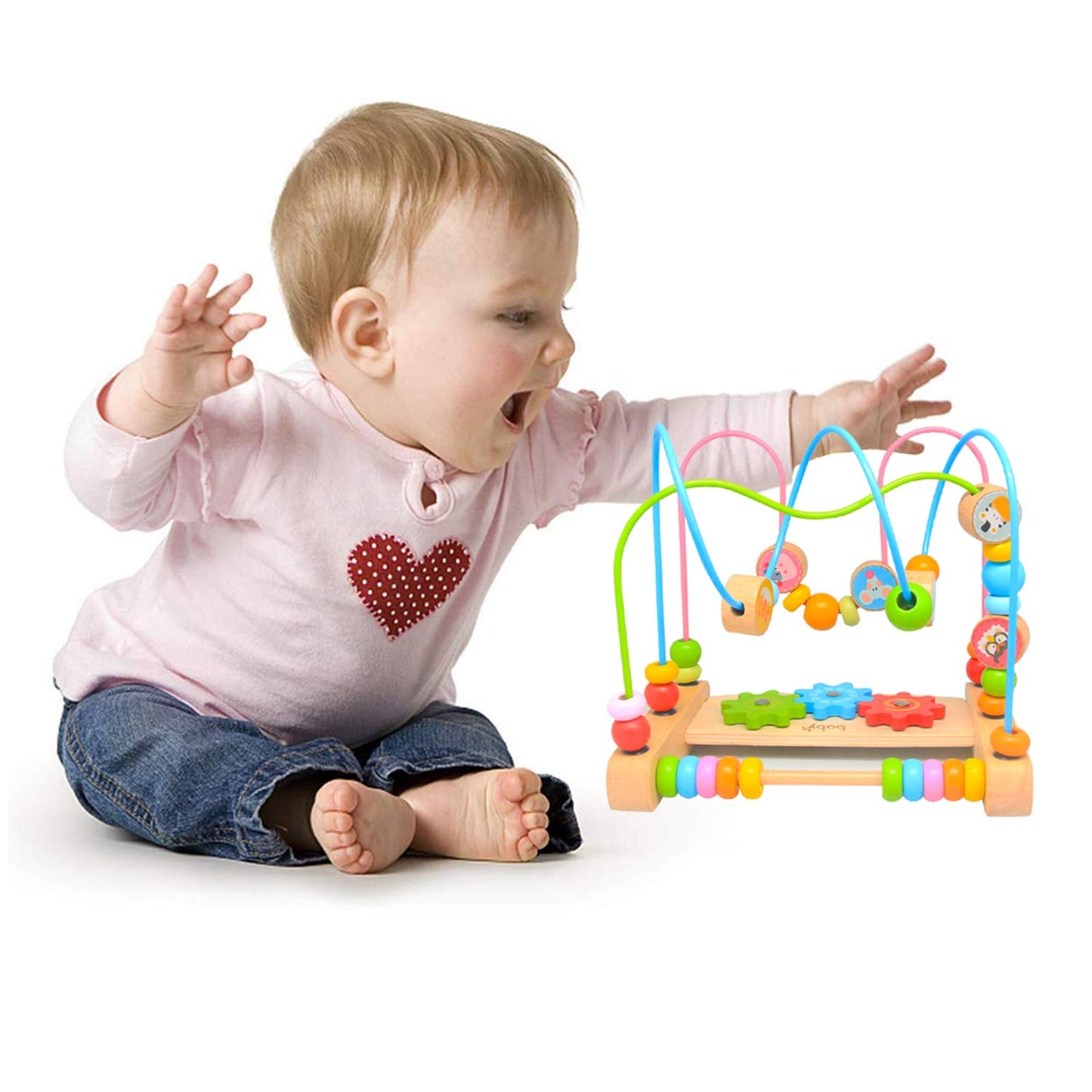 Bead Maze for Babies, Wooden Educational Abacus Beads Circle Toddler Toys - Colorful Roller Coaster Activity Game,Great Gift for Babies Toddlers Girls and Boys