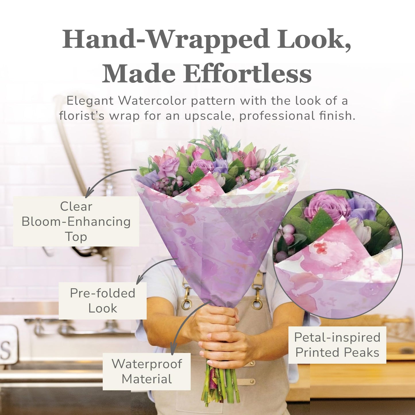 the florist Supply Magnolia Sleeves 20 Pack 17.3 x 13.6 x 3.5 Inch Waterproof Flower Bouquet Sleeves, Flower Bouquet Bags, Plastic Floral Sleeves, Gift-Ready for Wedding, Birthday - Lavender