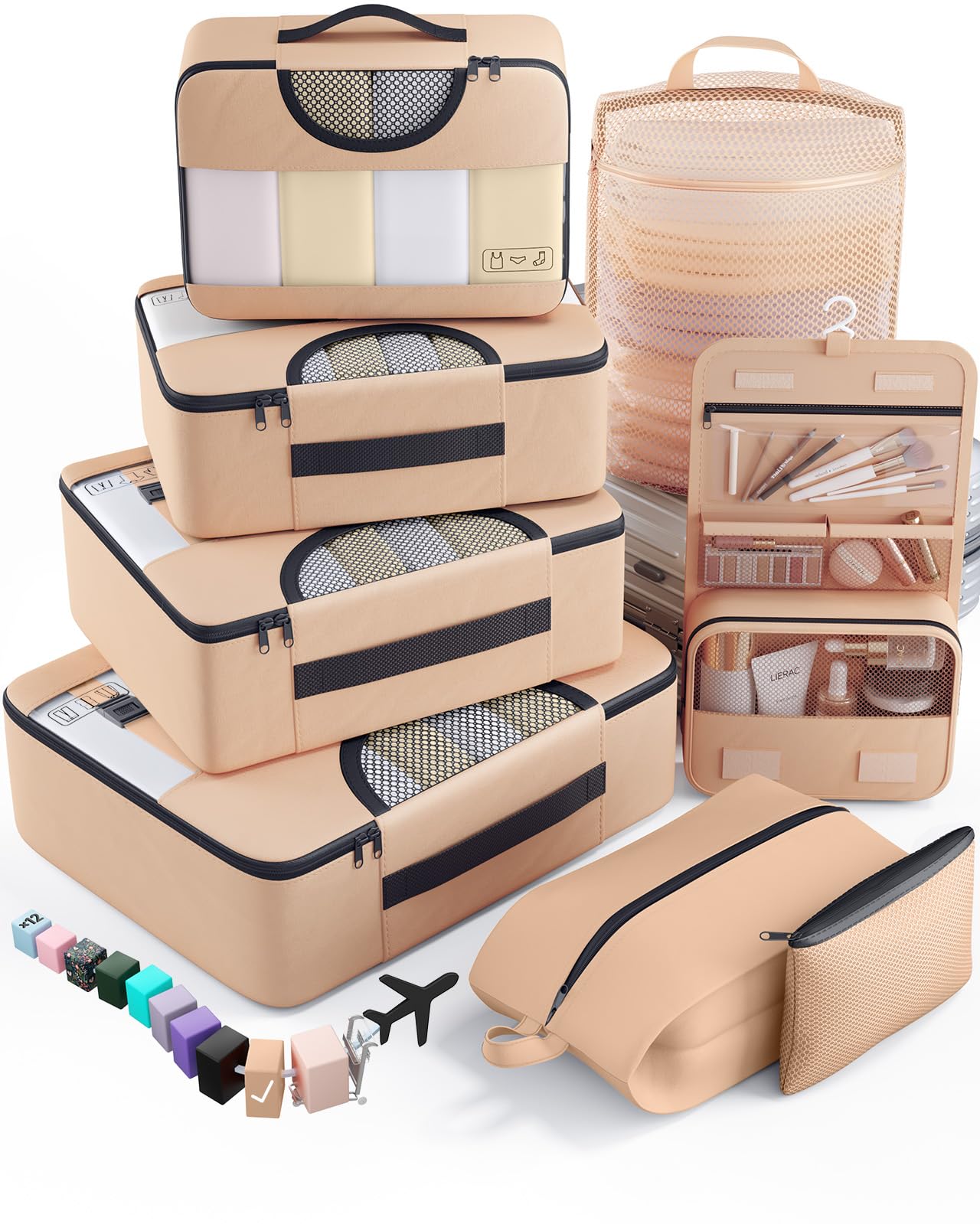 Veken 8 Set Packing Cubes for Travel Essentials, Suitcase Organizer Bags in 4 Sizes, Carry-On Luggage Accessories with Large Laundry & Hanging Toiletry Bag, Must-Have for Airplane, Road Trip & Camping