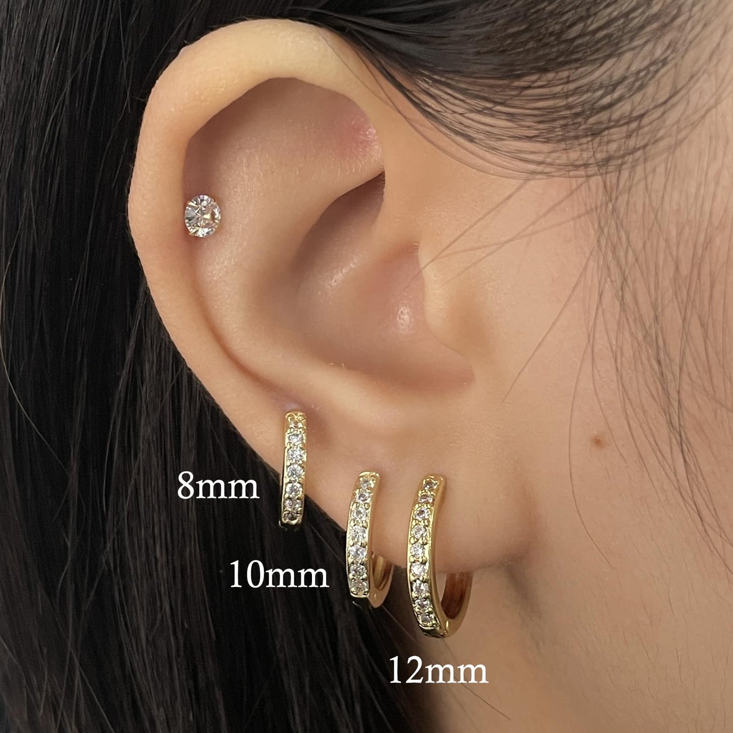 Cartilage Earring Hoop Sterling Silver Small Hoop Earrings Gold Plated Cubic Zirconia Cuff Huggie Hoops Earrings Piercing for Women 8mm 10mm 12mm