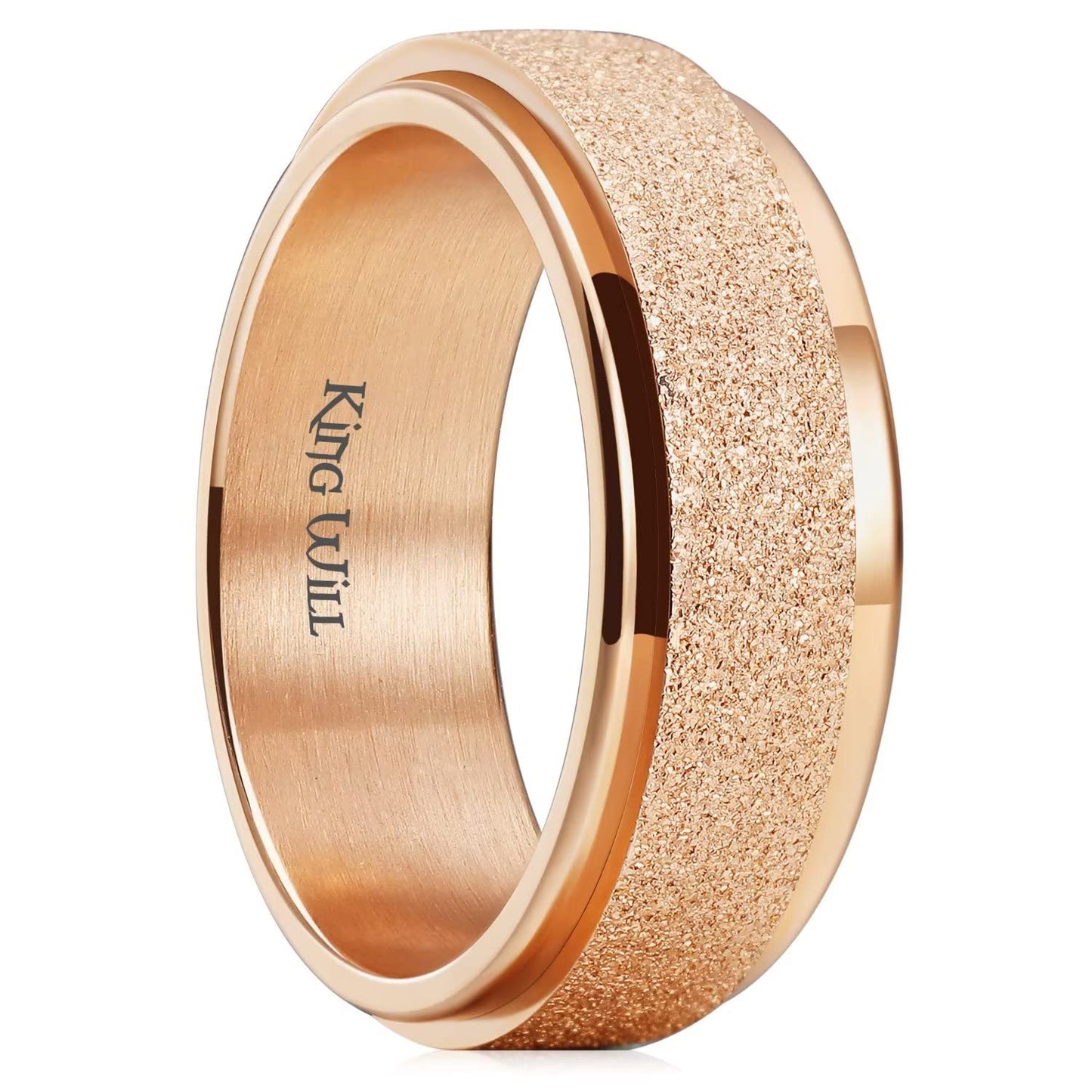 King Will Men's Fidget Ring Rose Gold 8mm Stainless Steel Spinner Ring for Men Women Stress Anxiety Relief Rotating Ring Finger Sand Blasted Comfort Fit Unisex Adults 10