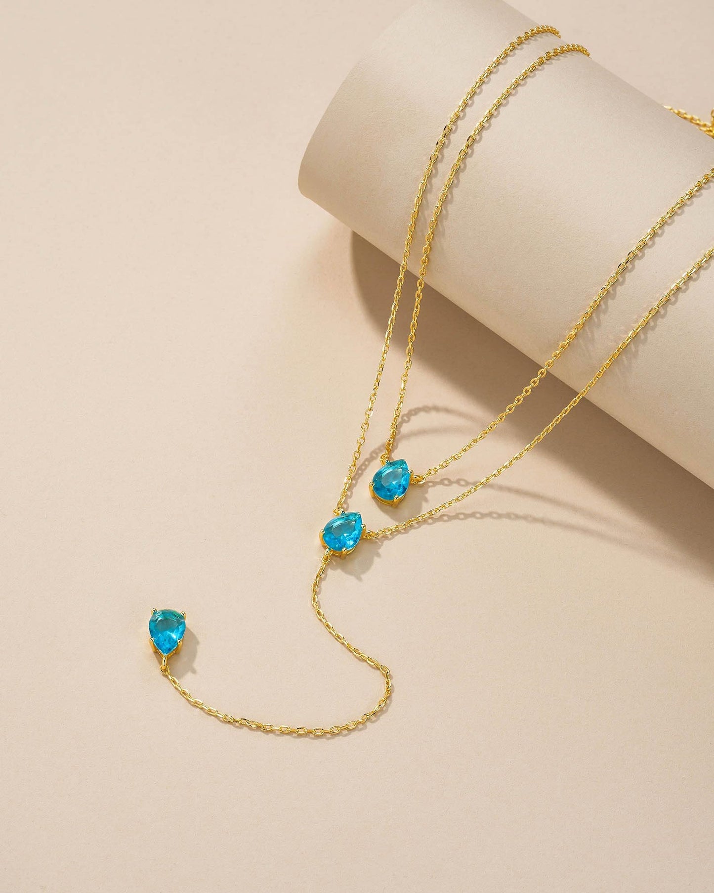 SNGIA Long 18K Gold Plated Blue Green Red Layered Pendant Necklace For Women (Emerald, Ruby, Seafoam, Sky, Sapphire, Pink), Dainty Birthstone Necklace, Statement Necklace Jewelry Gifts.