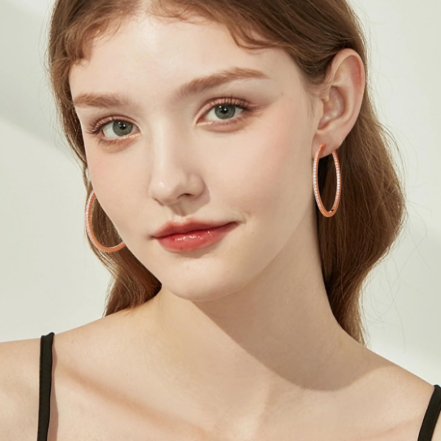 Gacimy Rose Gold Hoop Earrings for Women, 50mm Cubic Zirconia Hoop Earrings, 14K Rose Gold Plated Brass with 925 Sterling Silver Post