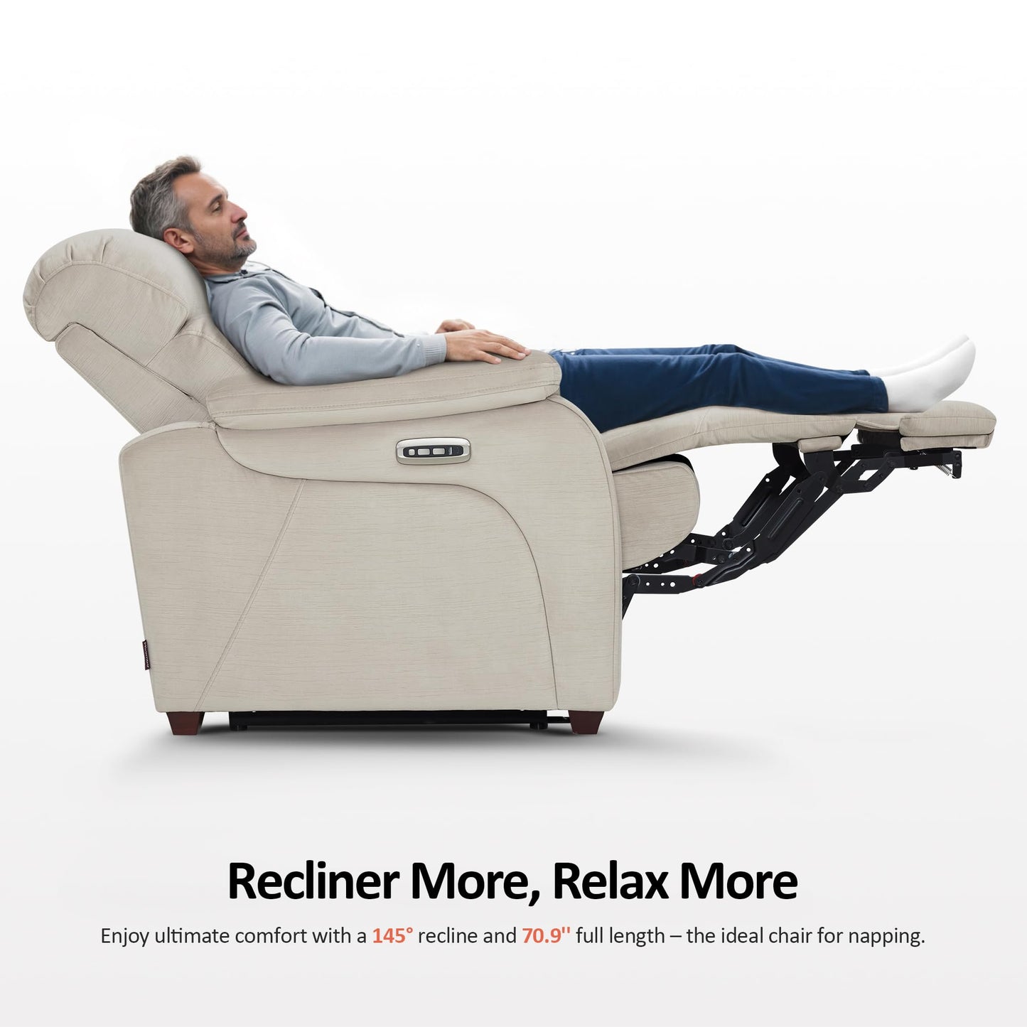 MCombo Power Zero Wall Hugger Recliner Chair for Small Space RV Living Room, Power Recliner with Adjustable Headrest, USB & USB-C Charging Ports, Fabric ST257 (Beige)