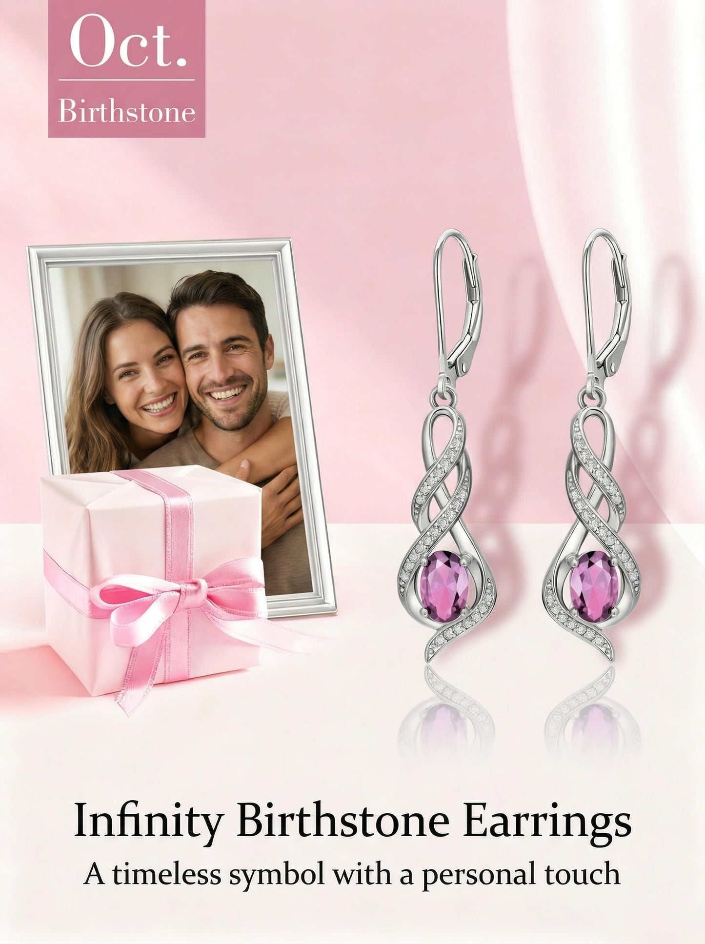POIUY Tourmaline October Birthstone Infinity Leverback Dangle Earrings Hypoallergenic Drop Earrings Love Jewelry Anniversary Christmas Wedding Gift for Mom Wife Sister Daughter Girlfriend