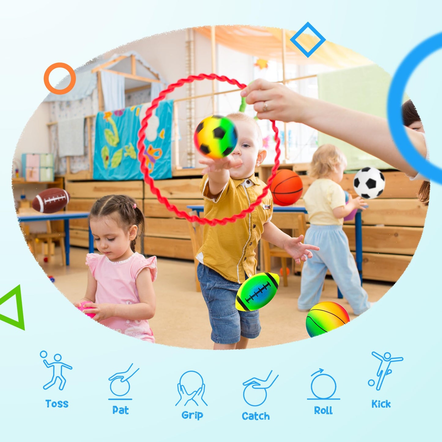 PlayZap 7-Piece Soft Ball Set for Toddlers & Kids - Includes 5” Playground Balls, Soccer, Football & Basketball - Great for Home, Yard, Pool, Classroom & Park for Boys & Girls Easter Gifts
