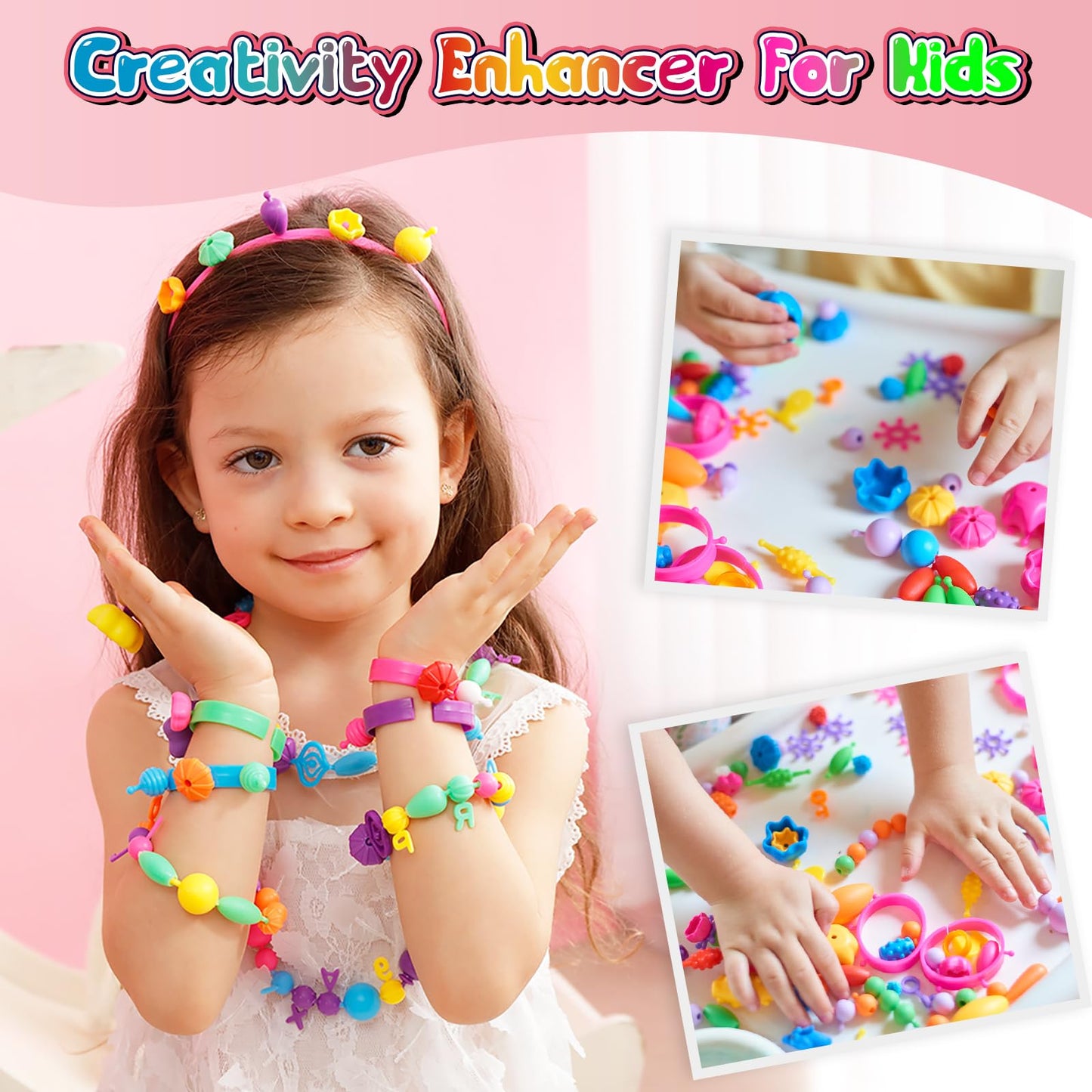FUNZBO 1600 Pcs Pop Beads with Bracelet Making Kit, Jewelry Making Kit for Little Girls, Arts and Crafts Toys, Necklace Bracelet Ring Snap Set, Birthday Gifts for Kids Ages 3-9 Years Old