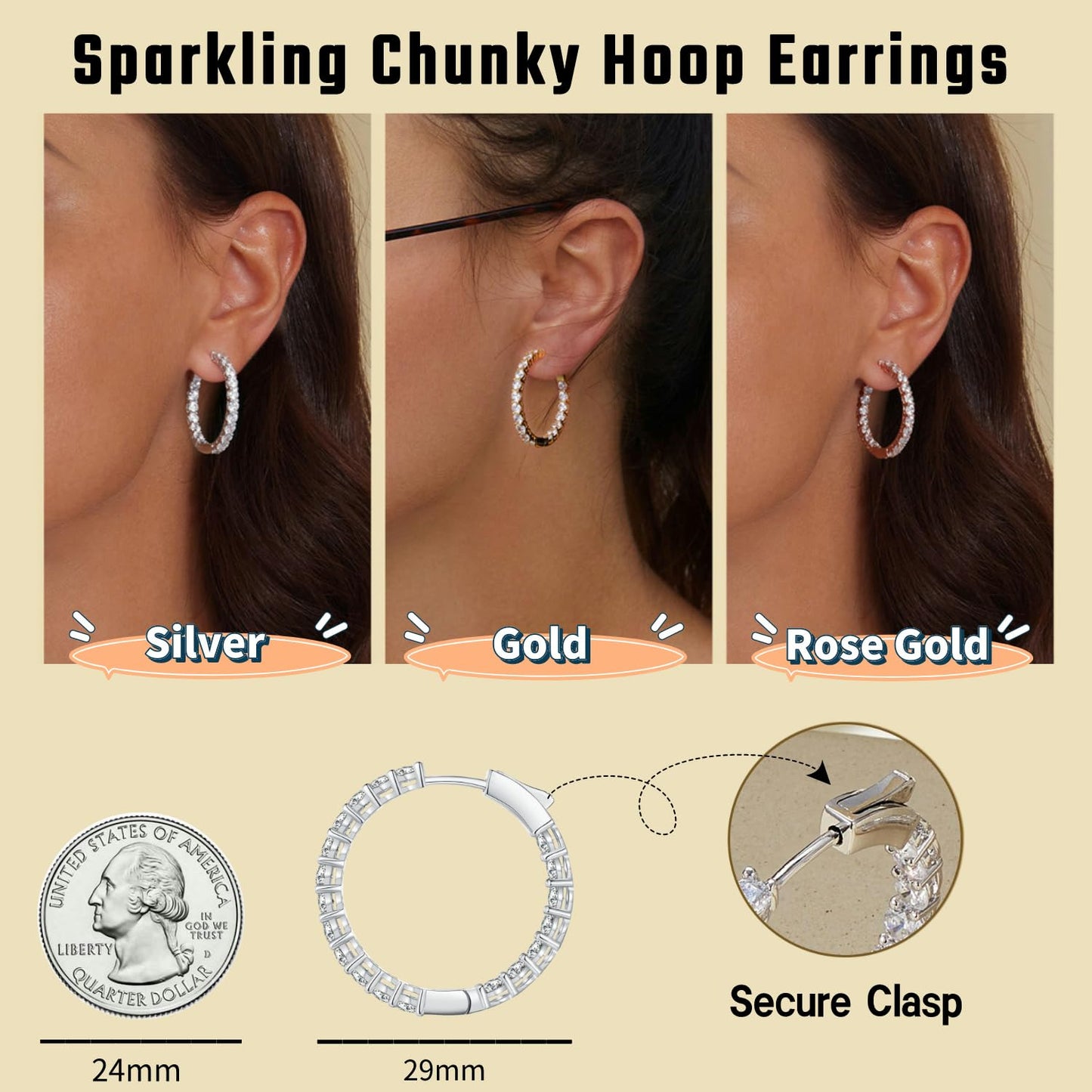 WOSTU Gold Hoop Earrings Yellow Gold Plated Cubic Zirconia Hoops for Women, Anniversary, Valentine's Day, Mother's Day, Birthday Gift