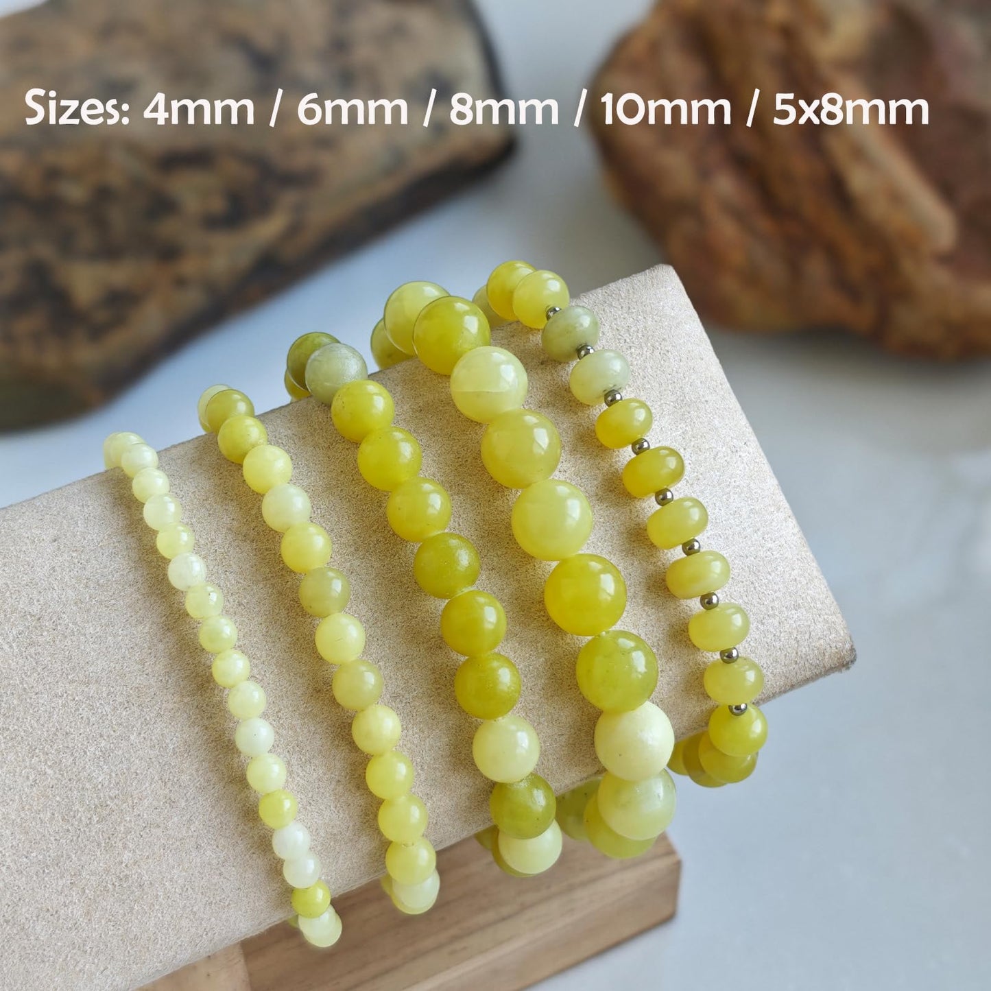 CHCCOYE 4mm Natural Healing Gemstone Bracelet Handmade Yoga Stretch Elastic Bracelet Stress Relief Crystal Jewelry for Men and Women (4mm,Lemon Jade)