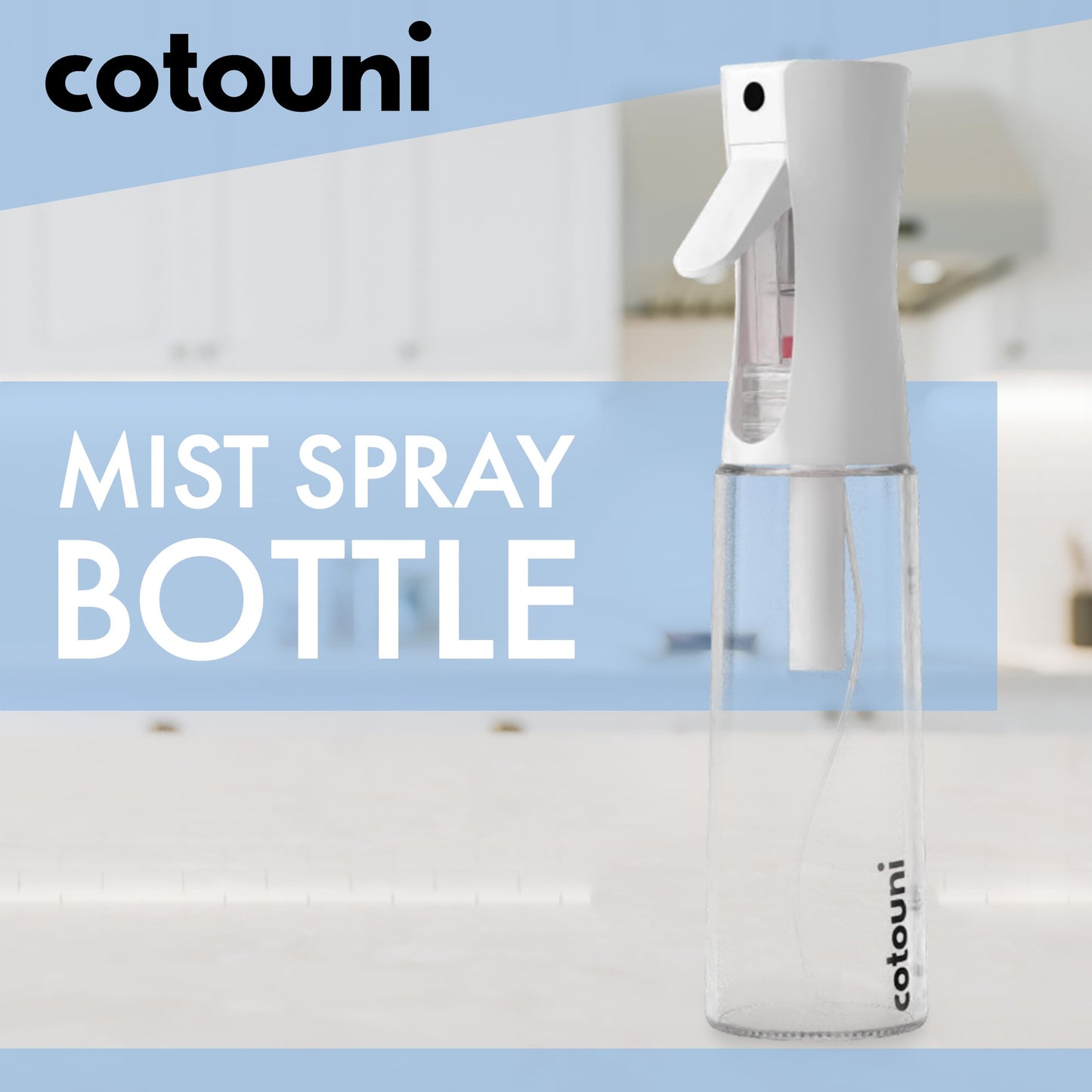 Cotouni Continuous Spray Bottle for Hair Care, Hydrating Skin Care | Plant Mister or Squirt Bottle for Ironing and Cleaning, 10.1 fl oz/300 mL Clear Glass, 9.8"(H) x 2.08"(W)