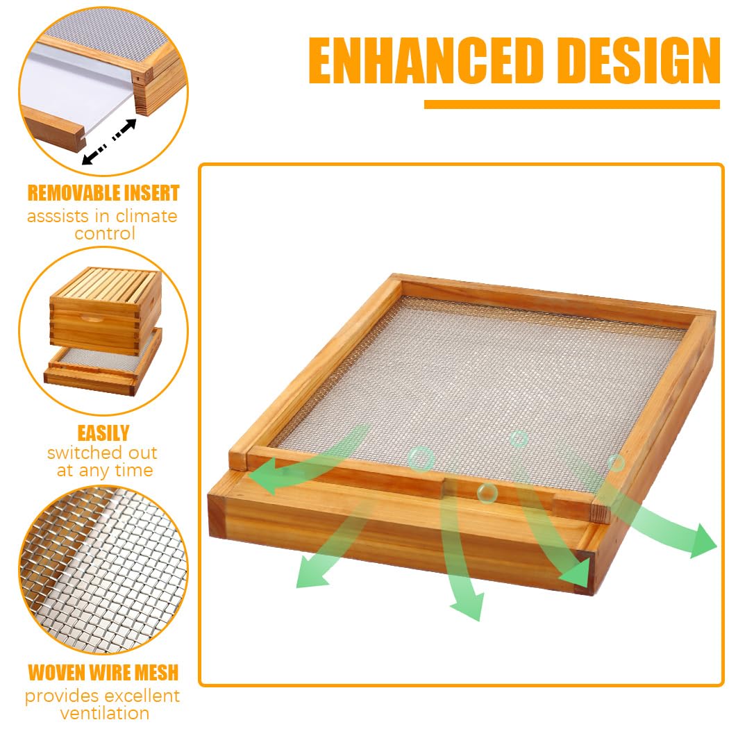 MayBee 10 Frame Screened Bottom Board Beehive Dipped in Original Beeswax, Bee Hives Kit Includes 1 Deep Box & 1 Medium Box with Beehive Frames and Wax Coated Foundations