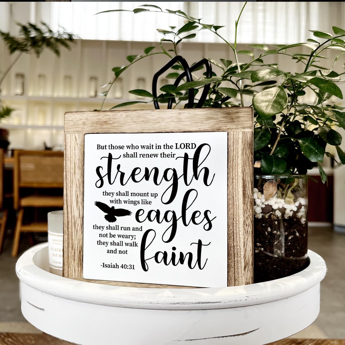 Christian Desk Signs, Motivational Home Office Decoration, Rustic Home Decor, Bible Verse Artwork Wooden Box Sign, Isaiah 40:31 Wood Signs, But Those Who Wait in The Lord Sign