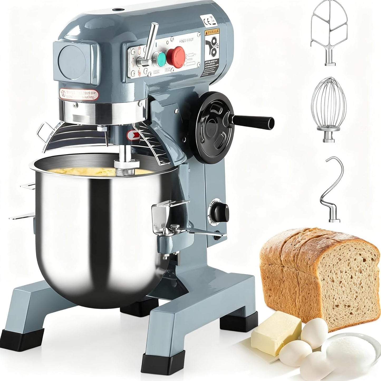 Commercial Mixer 15 QT, 600W Commercial Stand Mixer with Dough Hook, Stainless Steel Bowl Heavy Duty Mixer for Bakery Pizzeria Restaurant, 3 Speeds Adjustable(105/180/408 RPM)