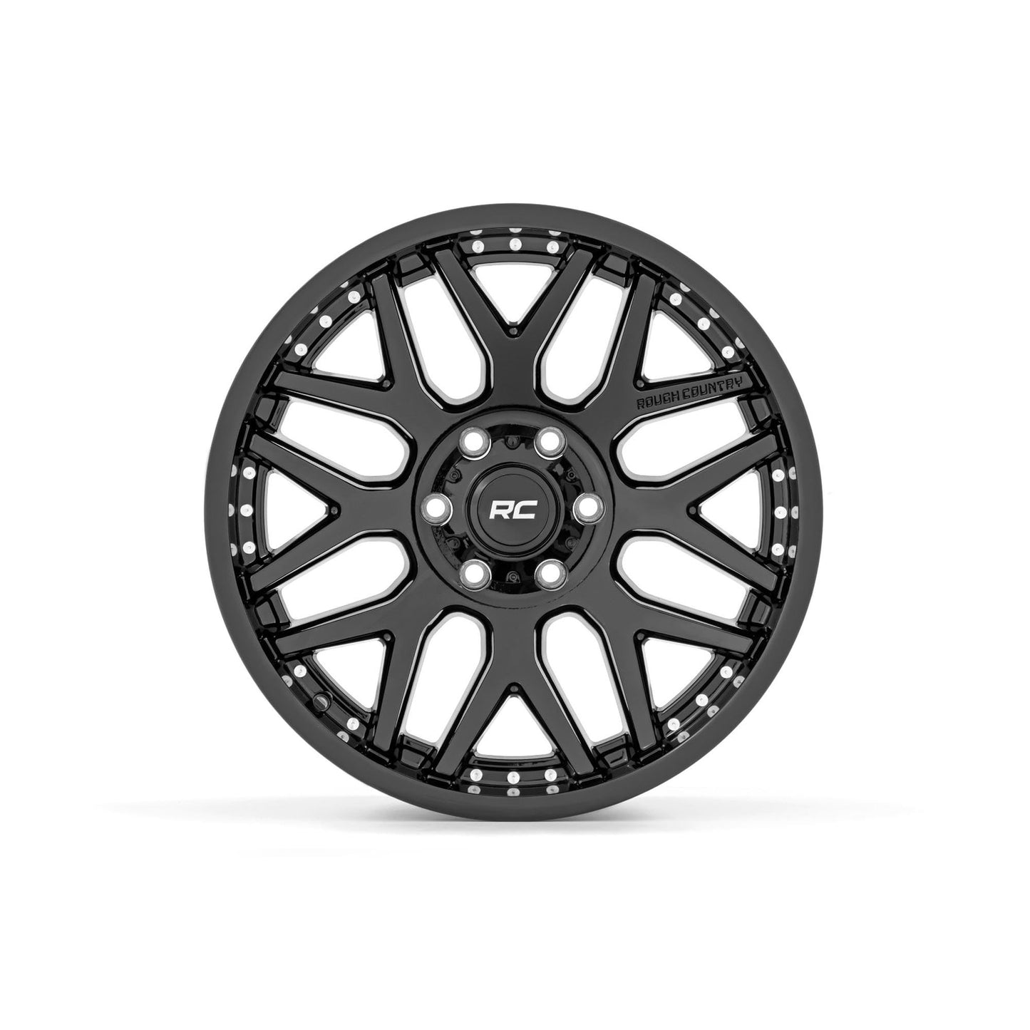 Rough Country 95 Series One-Piece Aluminum Wheel - 20x10, 6x135mm Bolt Pattern, 19mm Offset, Gloss Black for Jeeps, Trucks, SUV