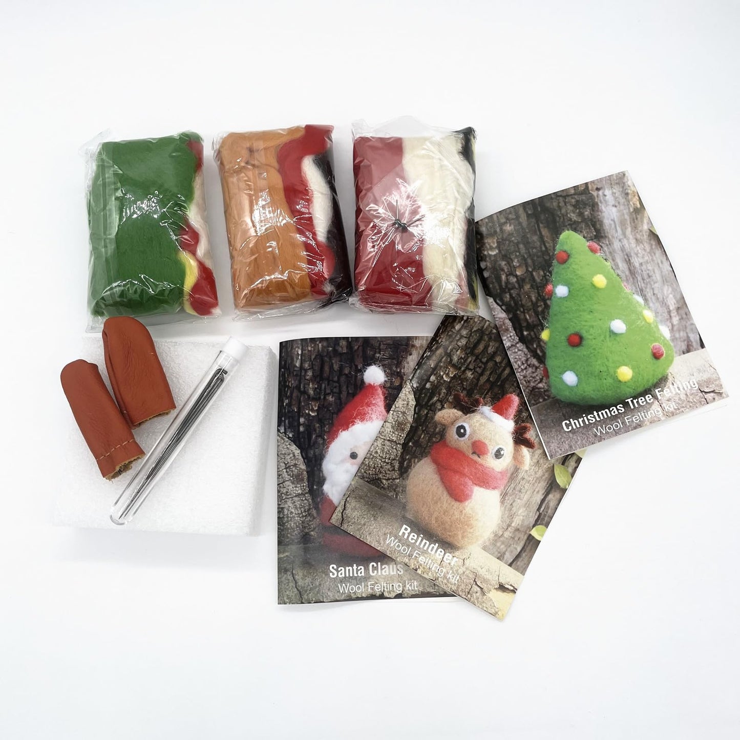 Needle Felting Kits Christmas Day - Santa Claus Christmas Tree Reindeer Wool Felting Kit - Needles, Finger Guards, Density Mat with DIY Instructions, New Year Gifts, Needle felting kit For Beginner