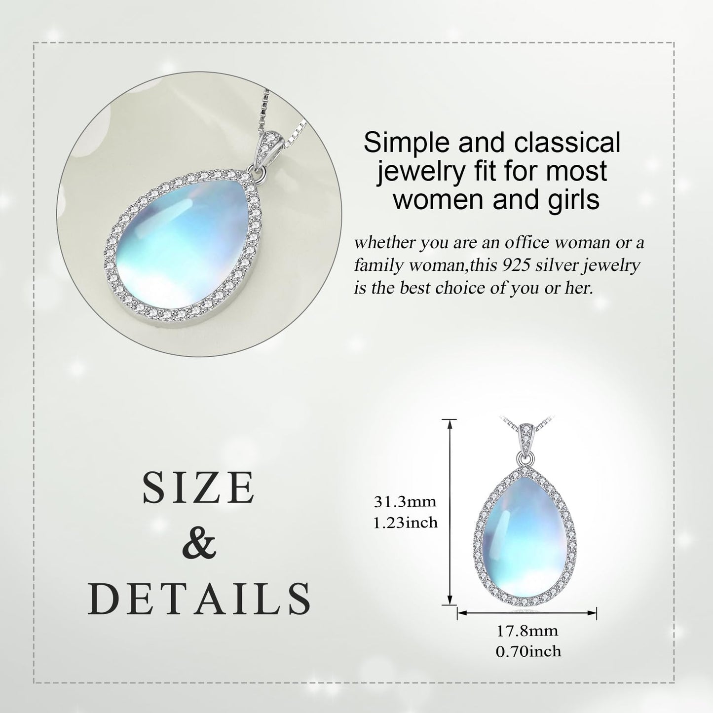 YAFEINI 925 Sterling Silver Moonstone Necklace Cubic Zirconia Teardrop Pendant Necklace Jewelry for Women (Z-Cubic Zirconia Moonstone Necklace)