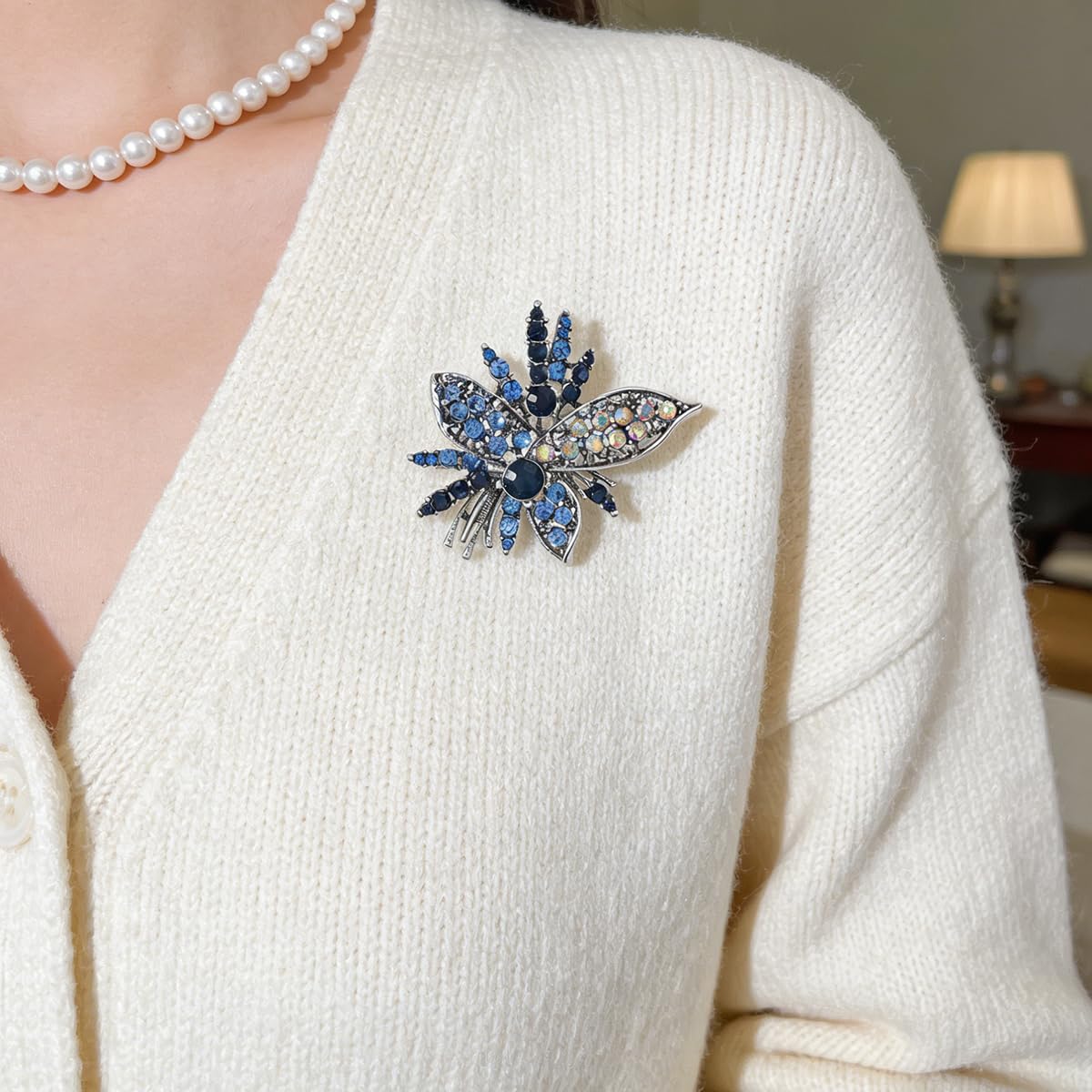Rhinestone Sunflower Brooch Pin for Women Red Black Purple Large Flower Broochs Snowflake Brooch Marquise Wreath Brooches Jewelry (Blue brooch E)