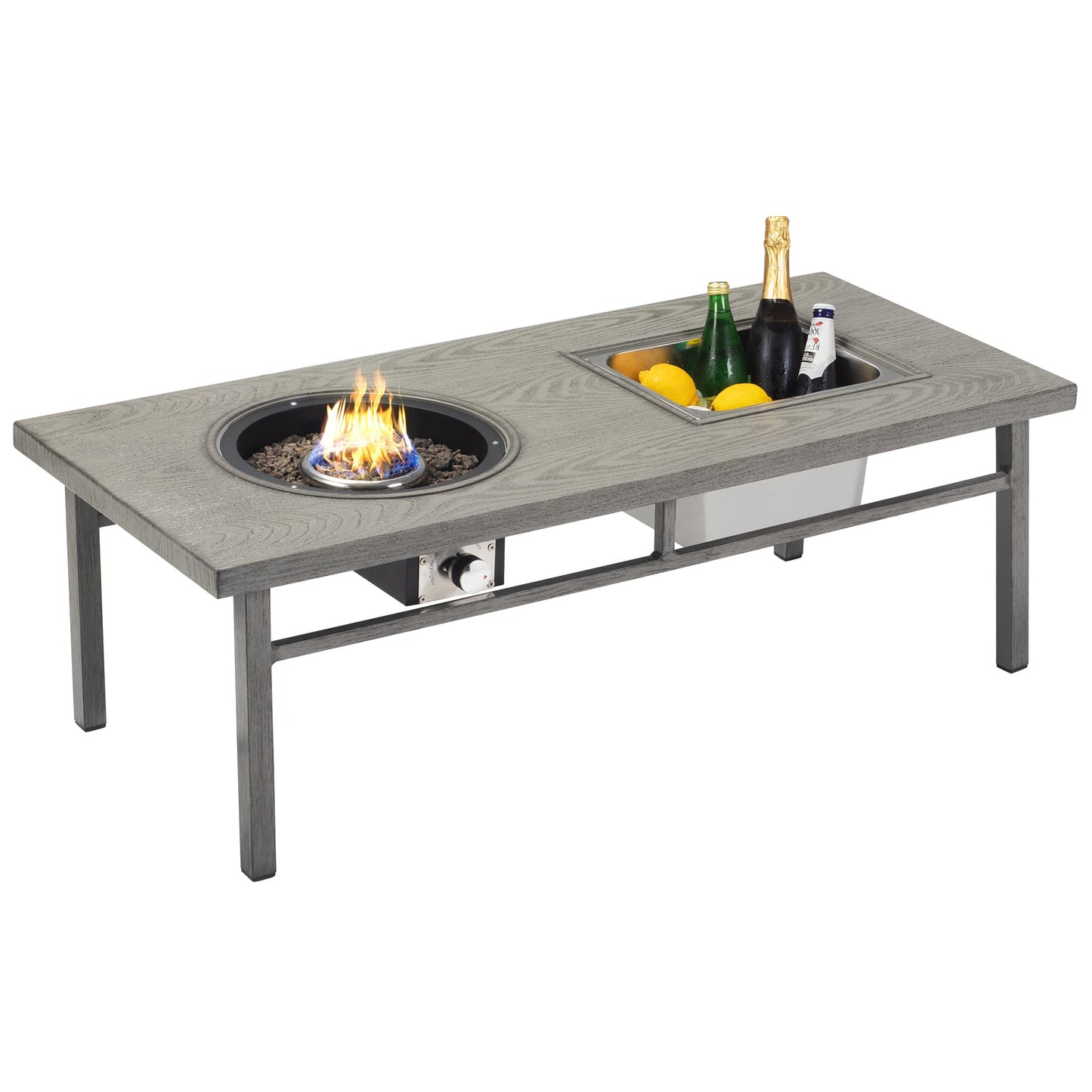 Green4ever Aluminum Propane Fire Pit Table, 47" 50,000 BTU Multifunctional Fire Table with CSA Certification, 4.5 Gallons Ice Bucket, and Lava Rocks, 3-in-1 Coffee Table for Outdoor Patio, Grey