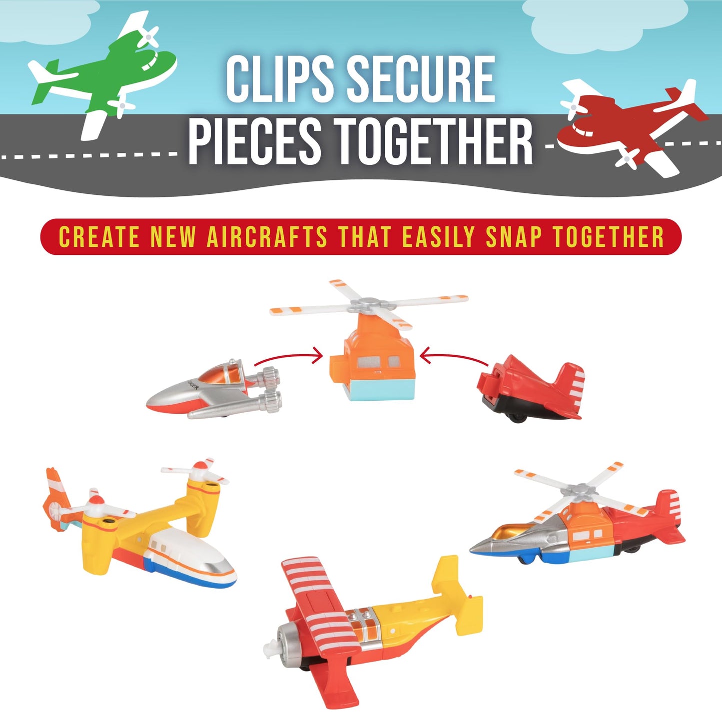 Popular Playthings Magnetic Vehicles for Toddlers 1-3, Mini Mix or Match Car Toys, Set of 8 Gift for Kids - Aircraft Airplane with Playmat