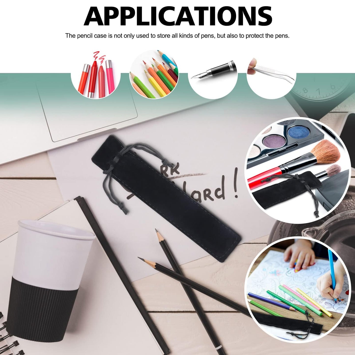 WFPLUS 50 Pieces Velvet Pen Pouch with Drawstring Pencil Sleeve Holders Pen Bag Case Pens Protective for Student Adult Office Business Supplies Gifts (Black)