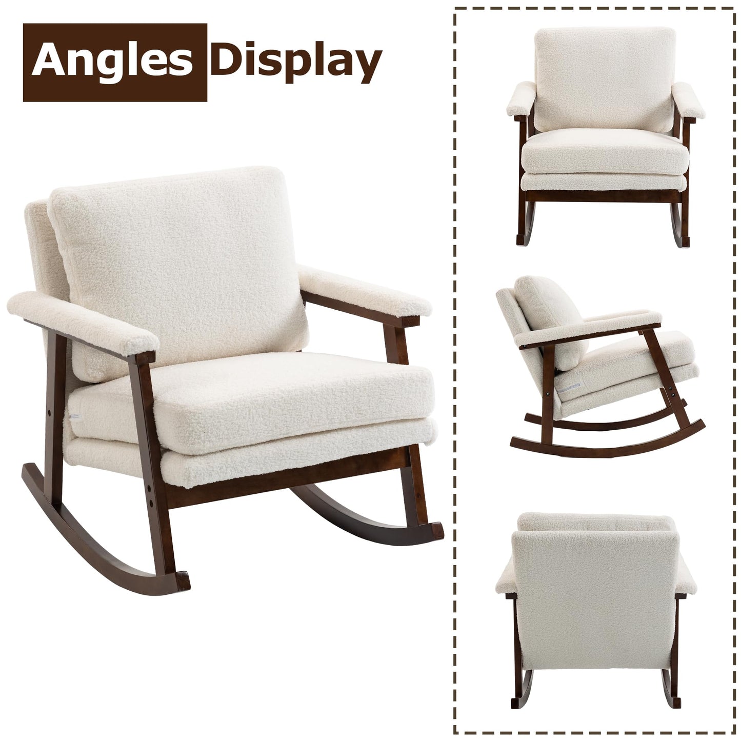 WakeZero Rocking Accent Chair, Nursery Upholstered Glider Cozy Small Rocker Rocking Chair for Adult, Comfy Side Modern Arm Chair for Living Room/Bedroom/Offices/Balcony-White