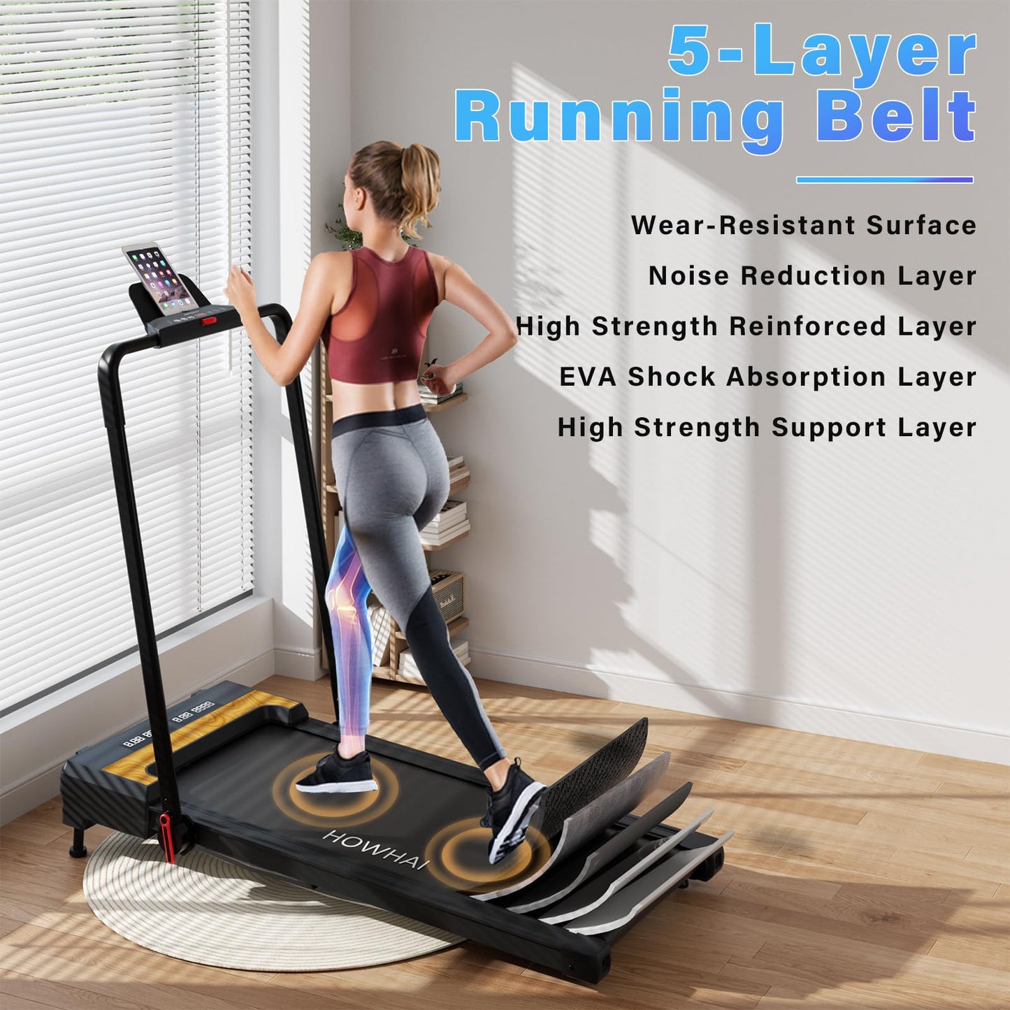 HOWHAI Treadmill with Auto Incline 9%, Walking Pad Treadmills for Home with 2.5HP, Speed 7.6MPH Walking Pad with Handle Bar, Foldable Treadmill, Remote Control and LED Display, Compact for Home Office