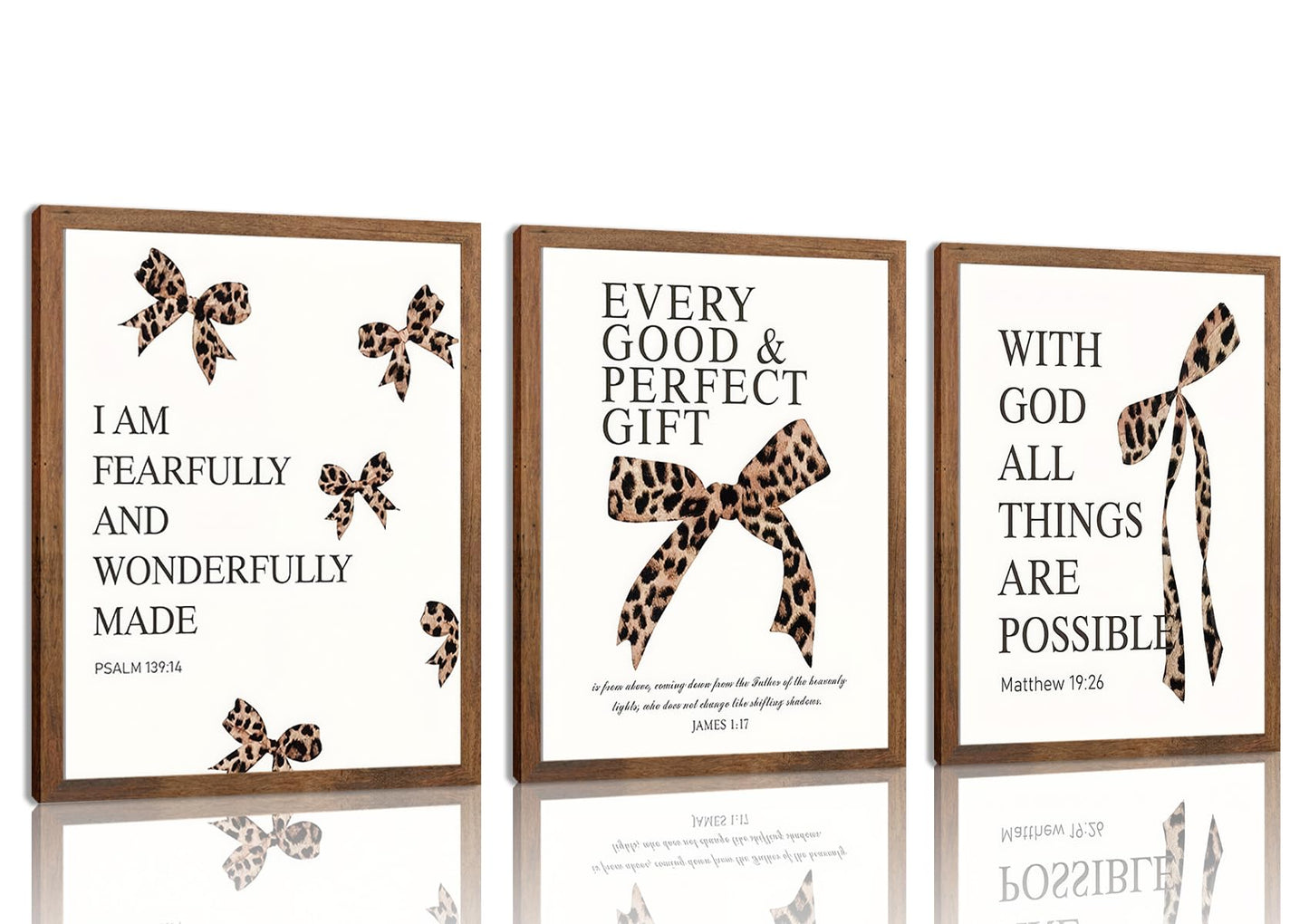 Leopard aesthetic Wall Art Decor Posters Set of 3 , Bow Christian Room Bathroom Bedroom Dorm Wall Art Aesthetic for College Teen Girls Gifts, Bible Verses Bow Wall Decor, 12x16 In Pictures (Unframed)