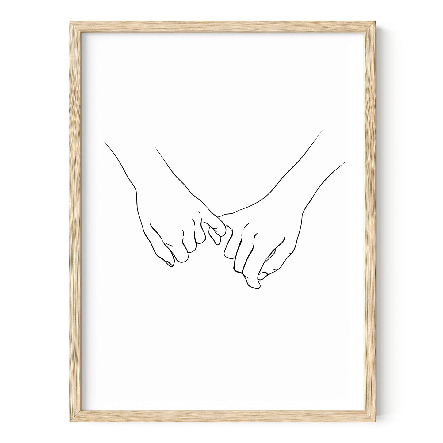 HAUS AND HUES Pinky Promise Wall Art Line Drawings - Minimalistic Couple Poster, Romantic Decor, Hand Holding Pinkies (Beige Frame, 12x16)