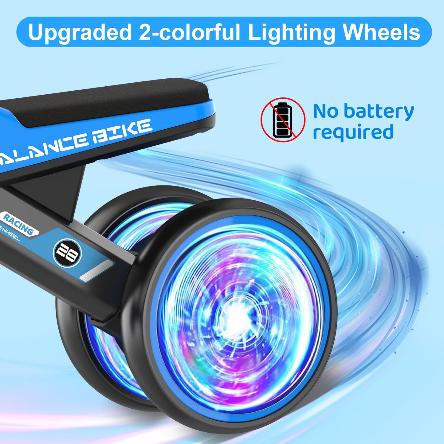 ESPRAY Colorful Lighting Baby Balance Bike Toys for 1 Year Old Boys Gifts, Toddler First Bike 12-24 Months with Adjustable Soft Seat, 4 Silent Wheels Ride on Toy, Perfect First Birthday Gift