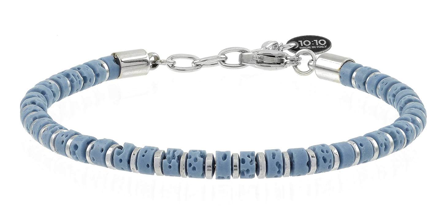 10:10 Beaded Bracelet for Men and Women – Natural Lava Gemstone Bracelet and Stainless Steel – Adjustable, Durable and Elegant – Made in Italy (Turquoise)