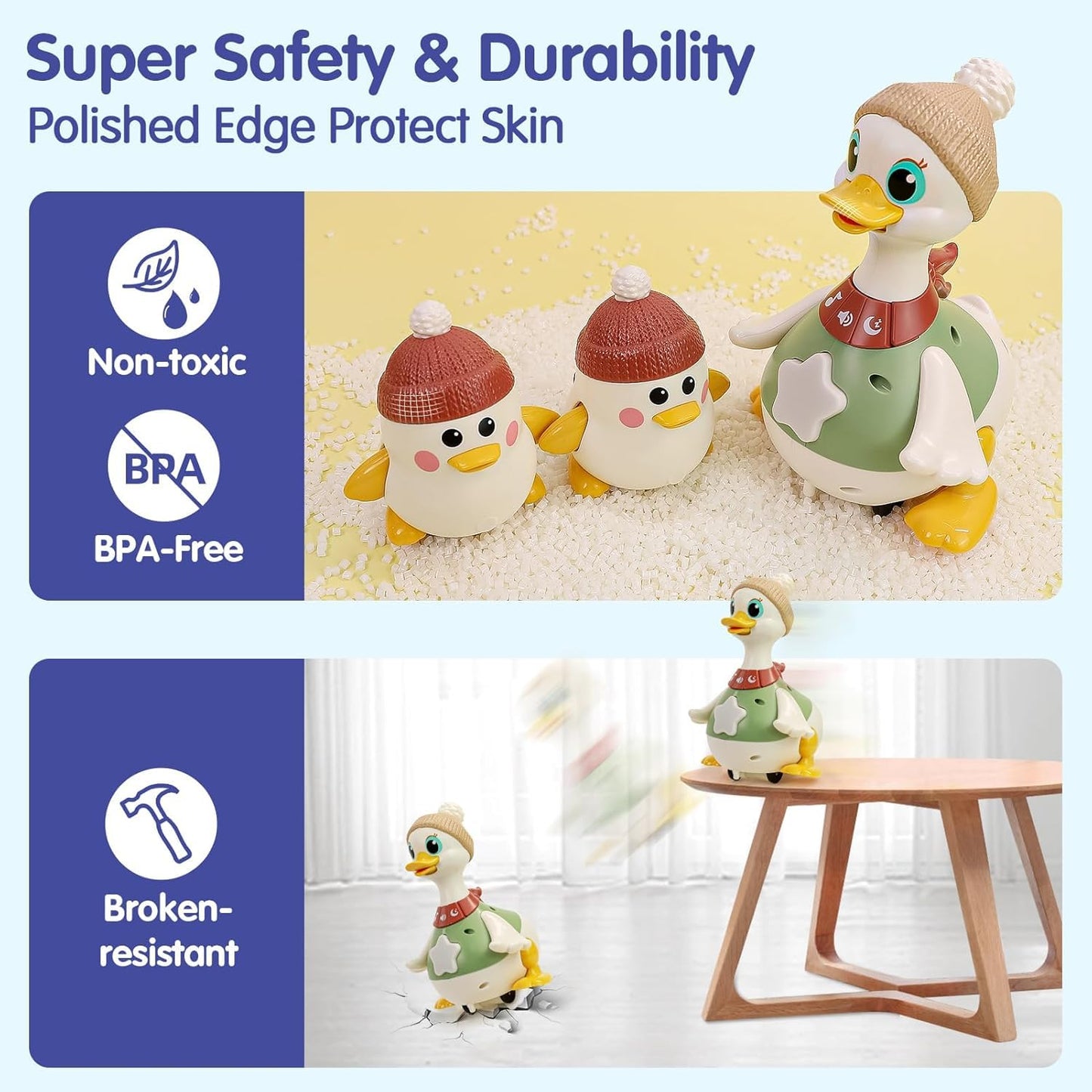 HOLA Baby Toys 6-12 Months Musical Dancing Duck Toy Set with Mama and Babys Tummy Time Toys, Crawling and Interaction Modes 1 Year Old Girl Boy Baby Stocking Stuffers