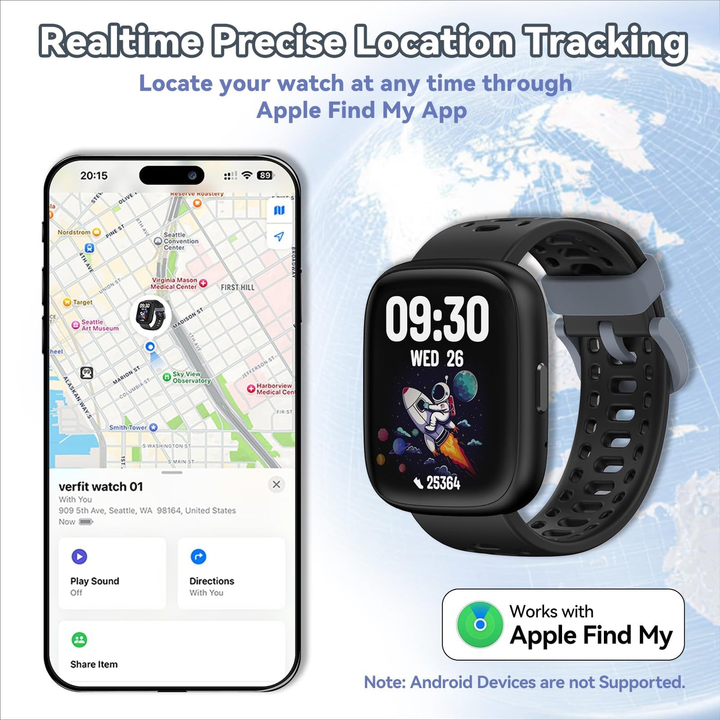 Fitness Tracker for Kids No APP No Phone Needed, Compatible with Apple Find My, 1.83" Smart Watch, Heart Rate, Sleep Monitor, IP68 Waterproof, Step Counter, Gifts for Girls Boys Teens 5-16