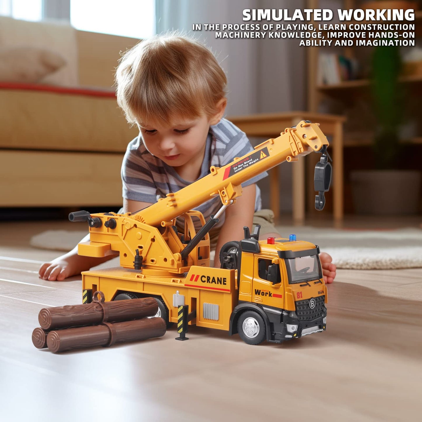 OANMYJJO Children Crane Toy Metal DieCast Crane Model，Construction Truck Toys with Simulated Sounds and Lights，Suitable for Ages 3 and Up Toy Crane for Boys