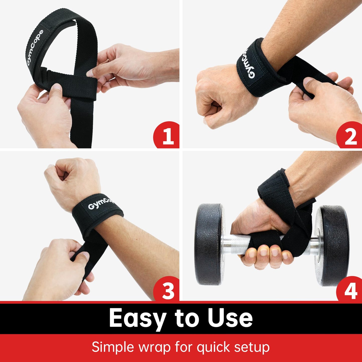 GymCope Lifting Wrist Straps for Weightlifting, Heavy Duty Wrist Straps for Deadlifts, Powerlifting, Bodybuilding and Strength Training, Secure Grip Support for Men Women, 1 Pair Black