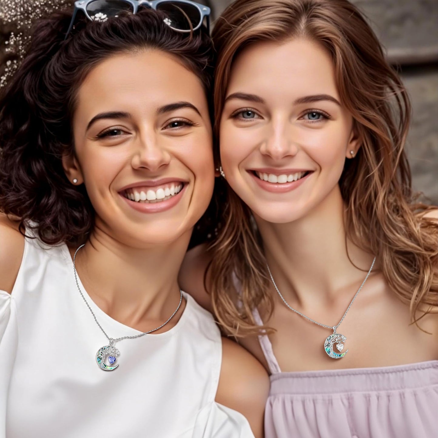 Distance Tree of Life Birthstone Necklace for Women, S925 Sterling Silver Premium Abalone Shell Moon Pendant June Heart Birthstone Necklace, Alexandrite Jewelry Christmas Birthday Gifts for Her Wife
