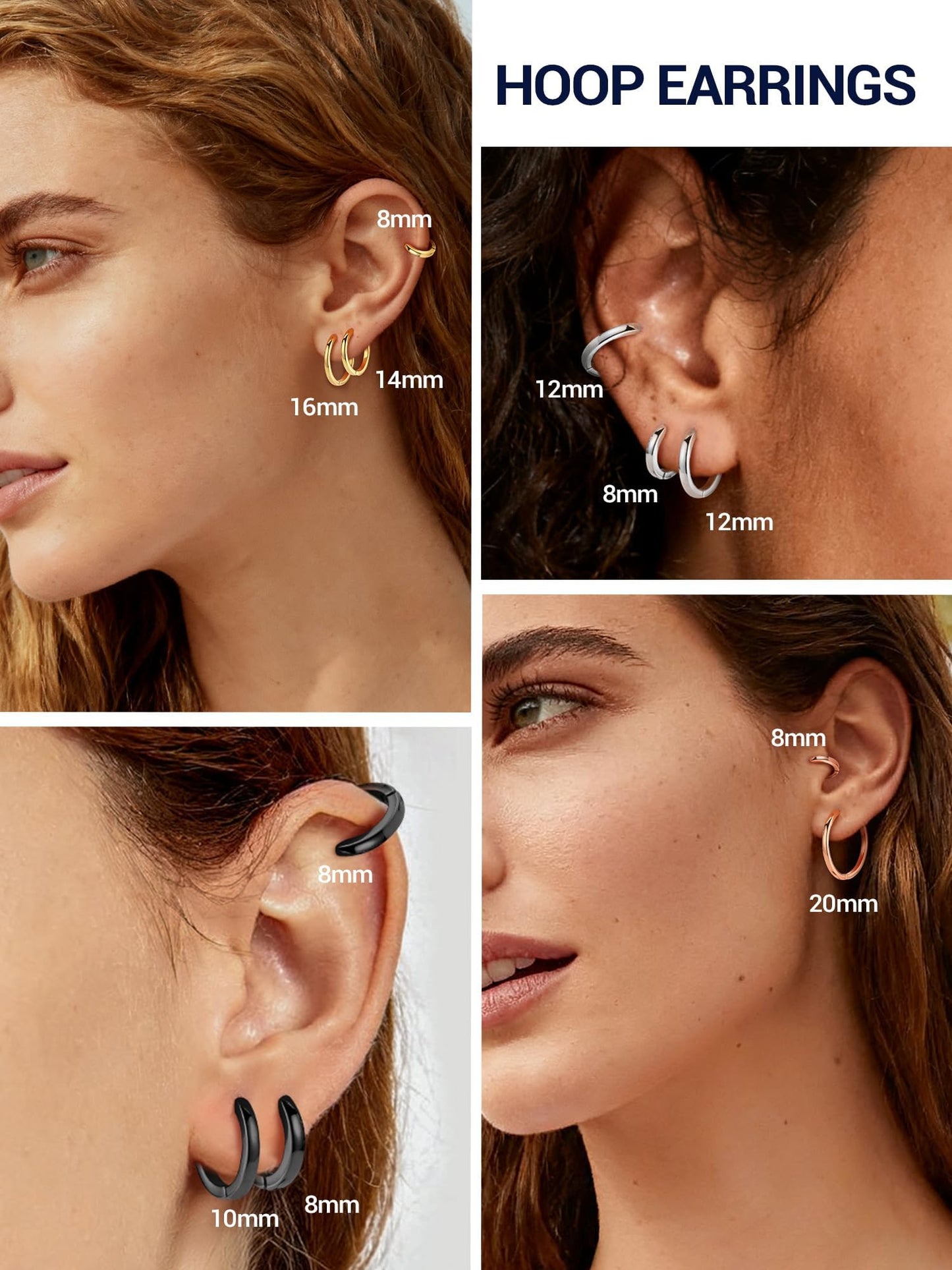 Black Hoop Earrings For Women Hoops Earring Hypoallergenic 8mm Tiny Huggie Jewelry Non Tarnish Cartilage Piercing Waterproof Ear Earings