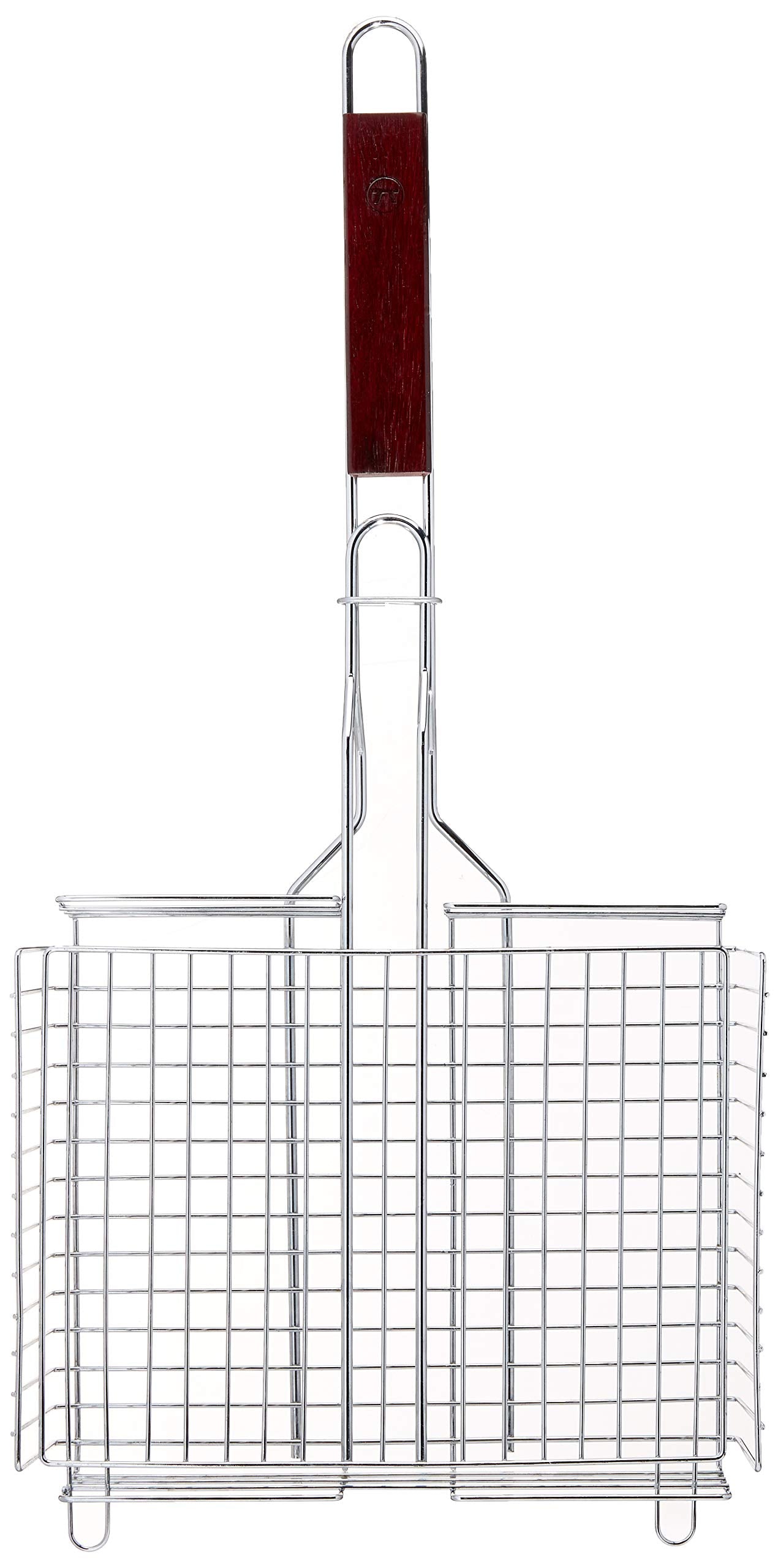 Outset Rosewood Handle Grill Basket, Fish and Vegetable Grill Basket, Chrome