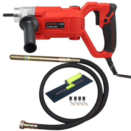 Bizoepro HandHeld Concrete Vibrating Tool, 1600W 15000RPM Electric Concrete Vibrator 6.6ft Shaft Rod 2HP Portable Pencil Cement Remove Air Bubble and Mix Concrete
