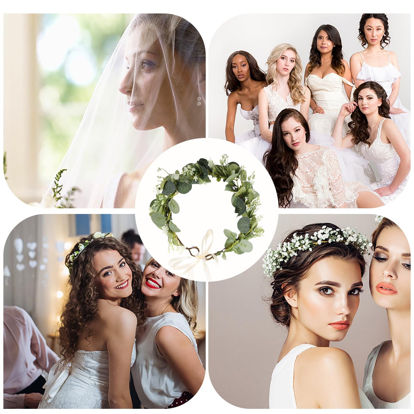 HEALLILY Faux Wreath Bridal Headdress Floral Tiara Wedding Headband Lightweight Simulated Plant Hair Accessory for Photos Beach Parties