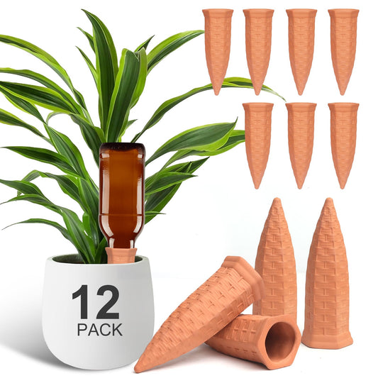Baxrou Plant Self Watering Stakes 12 Pack Terracotta Watering Spikes for Indoor and Outdoor Plants,Wine Bottle Plant Watering Devices, Automatic Plant Waterers for Vacation