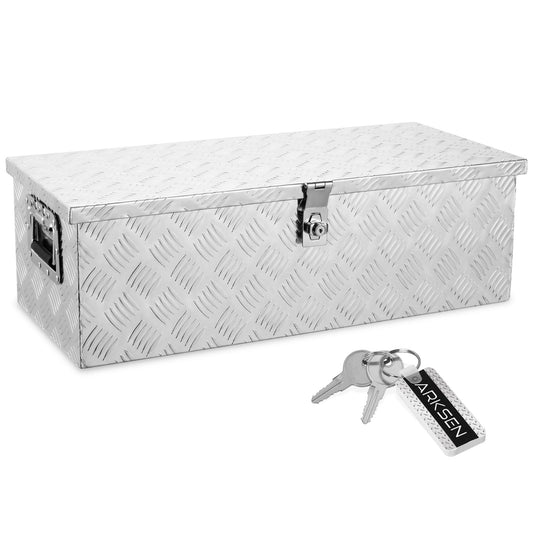 ARKSEN 30 Inch Heavy Duty Aluminum Trailer Tool Box Chest Box Pickup Truck Bed Storage Toolbox for RV, Truck, & Trailer with Side Handle, Lock and 2 Keys - Silver