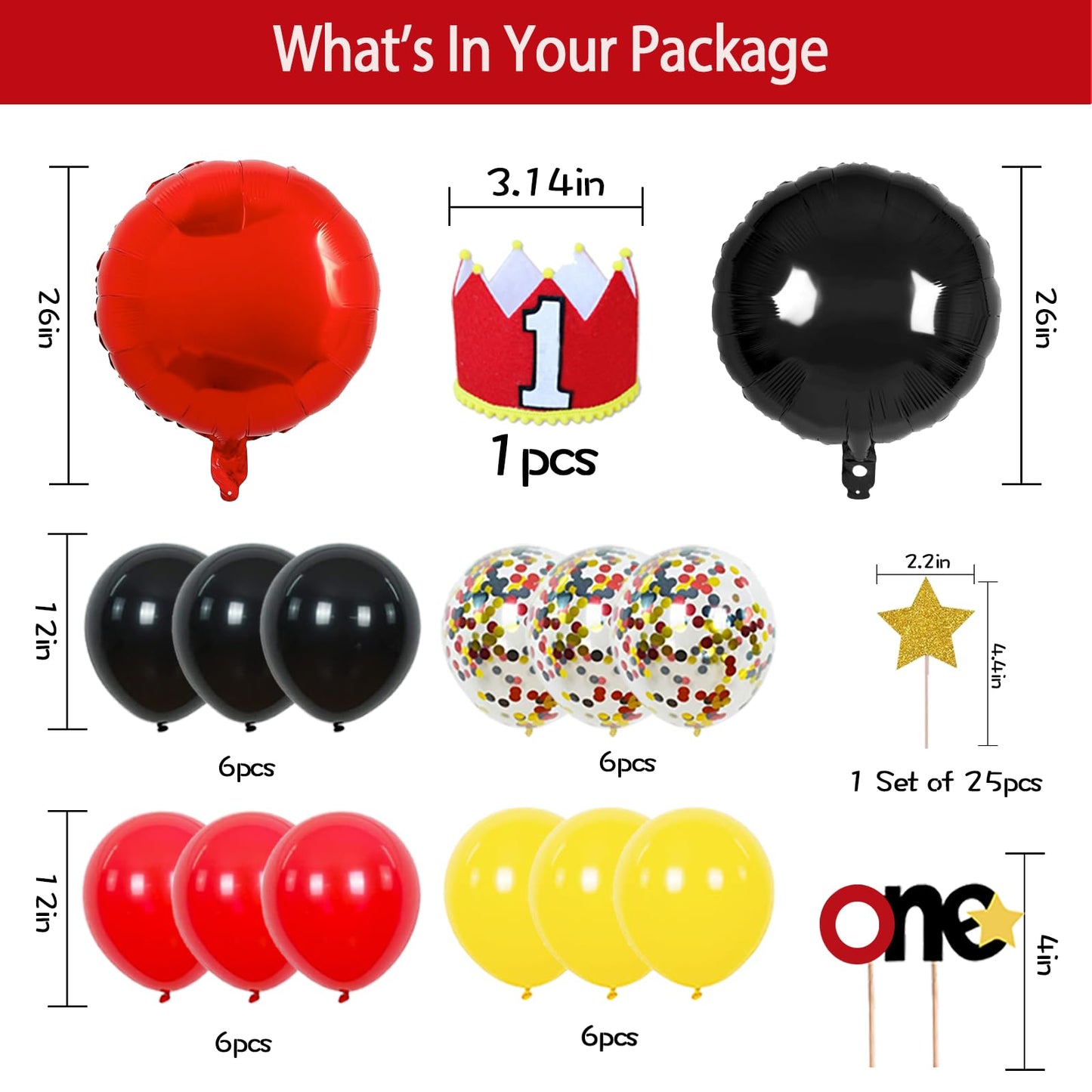 1st Red Black Yellow Birthday Party Supplies Decorations 58Pcs Happy Birthday ONE Banner Tablecloth 1 Foil Balloon Hat Door Sign Cupcake Topper Video Game Party Decorations for Boys Girls Kids Babies