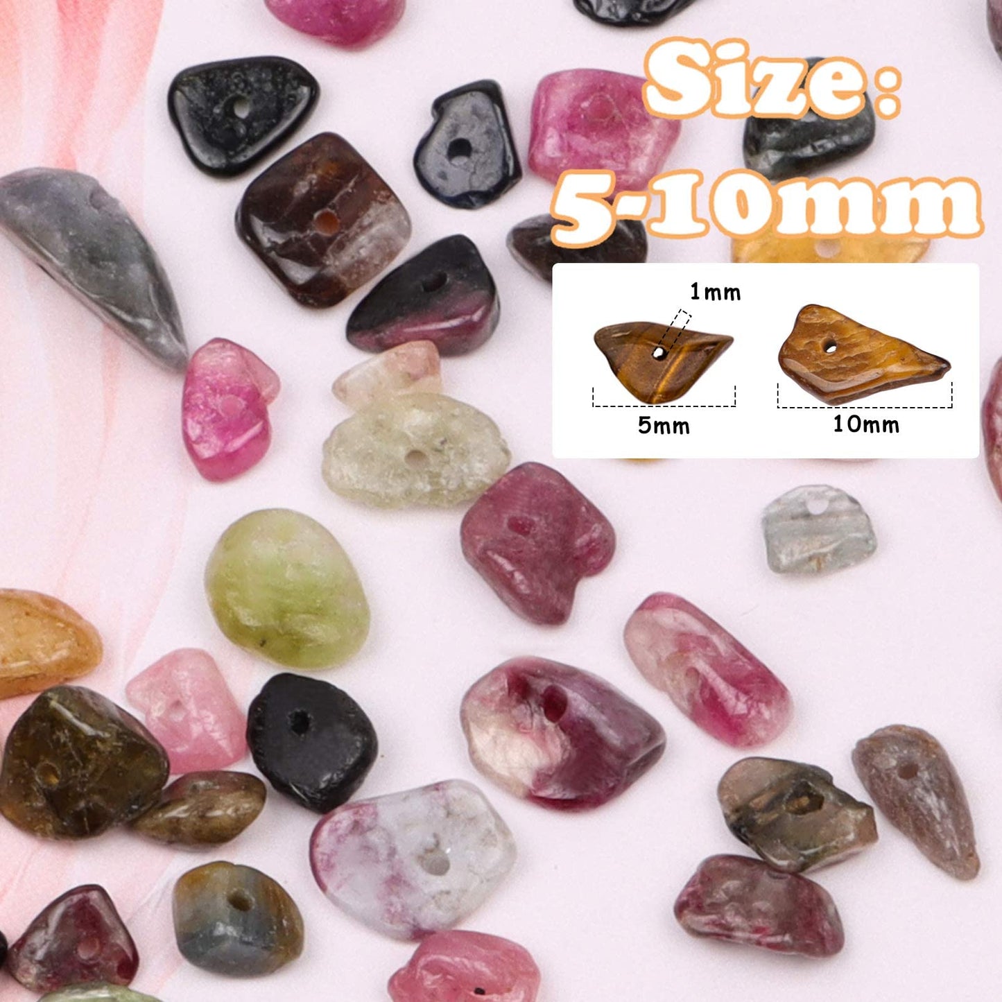 500 pcs Natural Chip Stone Beads Multicolor 5 mm to 8 mm Irregular Gemstone Healing Crystal Loose Rocks Bead Hole Drilled DIY for Bracelet Necklace Earrings Jewelry Making Craft