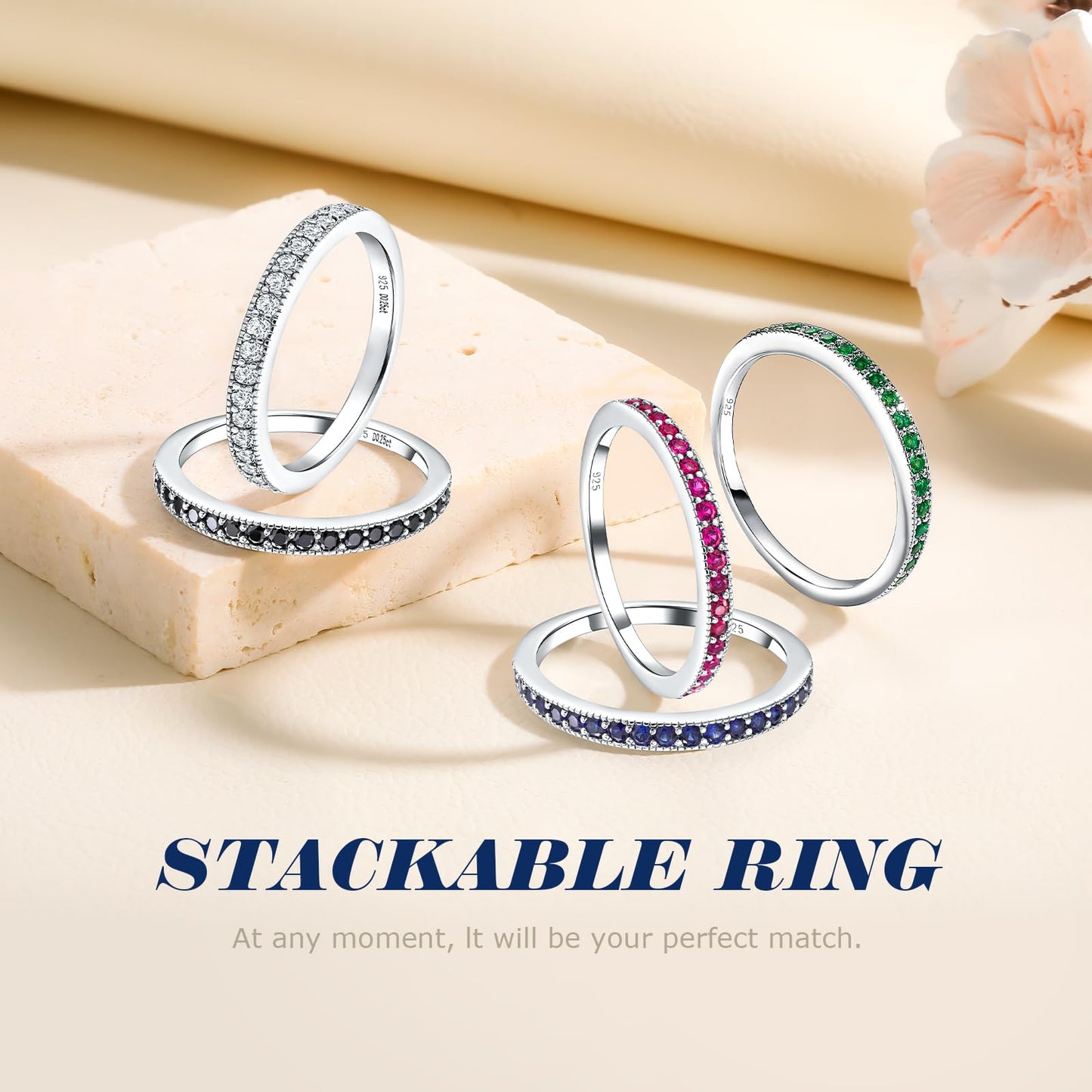 AGRULE Men Womens Moissanite Wedding Band 1.7mm Wide Stackable Half Eternity Band Rings 14K White Gold Plated Sterling Silver VVS1 D Color Anniversary Birthstone Rings, Size 9