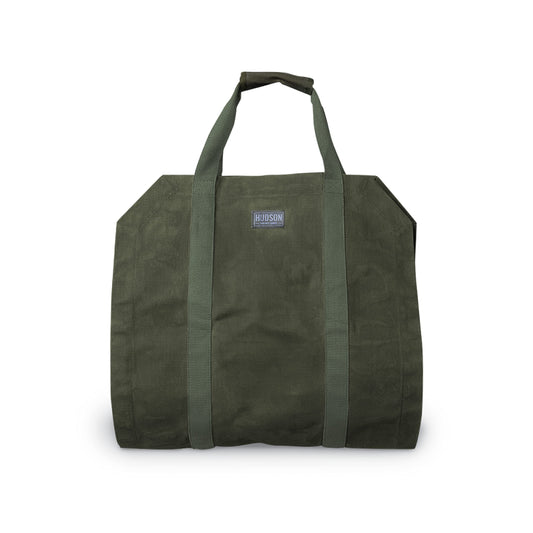 HDG Premium Quality 16oz Waxed Canvas Firewood Bag - 19x19 Inches Water Repellent Fireplace Log Carrier & Firewood Holder with Reinforced Webbed Cotton Straps - Lays Flat to Load - Green Storage Bag