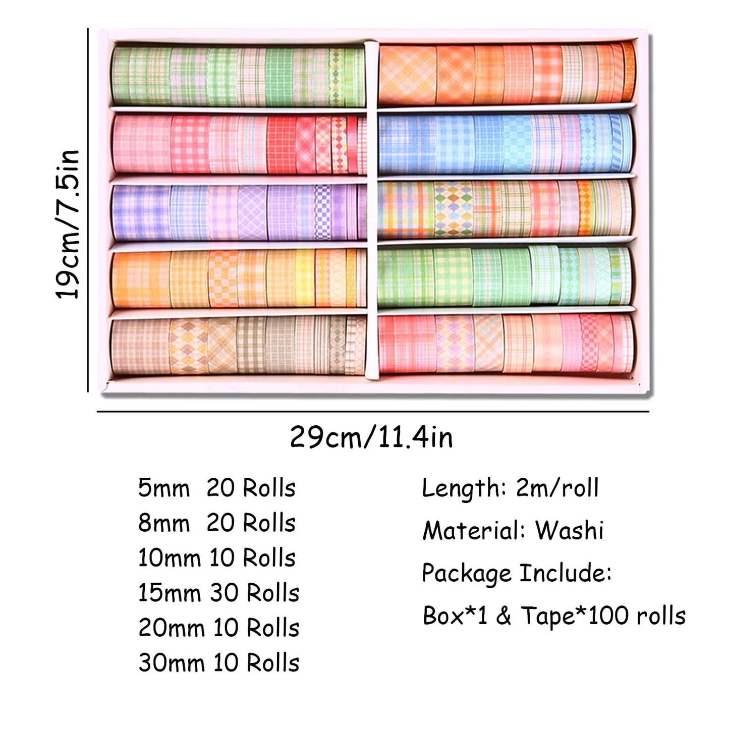 GINCEVHY Lattice Washi Tape Set, 100 Rolls Masking Tape, 5/8/10/15/20/30mm Wide 6.56ft Long/Roll Aesthetic Decorative Tape, Scrapbooking Bullet Journal Supplies, Gifts for Girls Boys