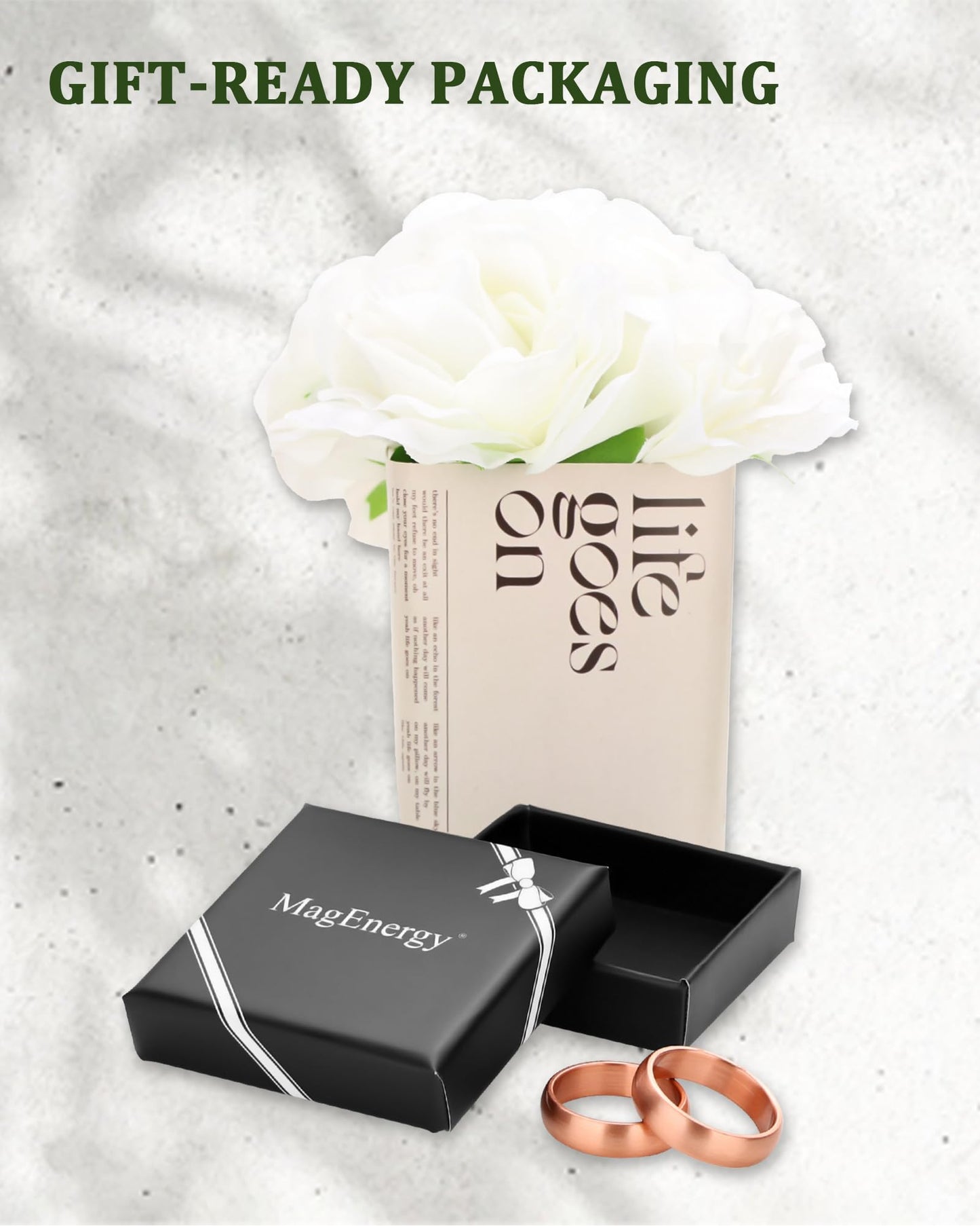MagEnergy 2Pcs Solid Pure Copper Ring for Men & Women, Uncoated 6mm Wide, Non-Magnetic Smooth Polish, Sizes 4.5-10.5